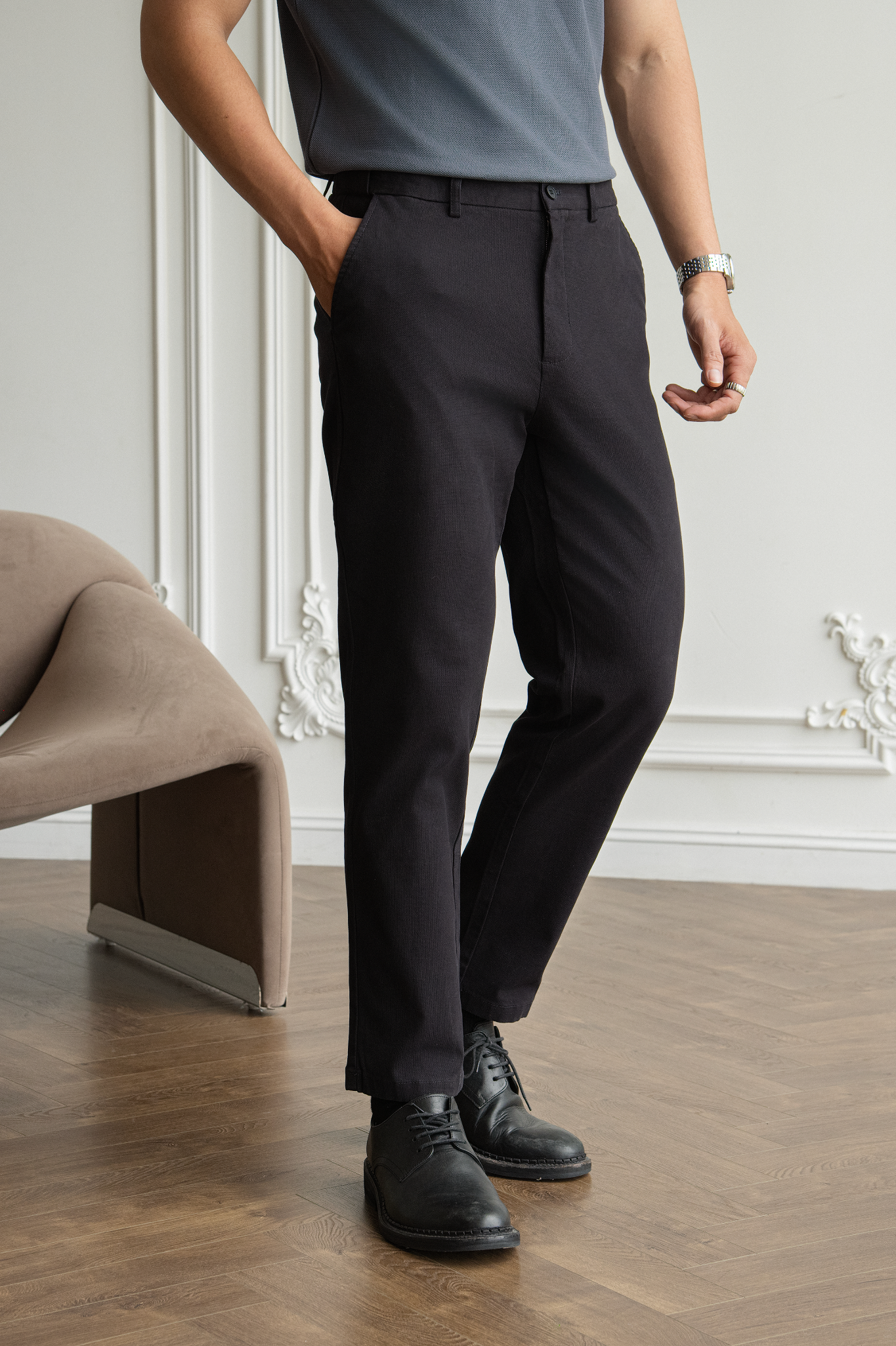 AG150 PREMIUM SLIMFIT KHAKI TROUSERS - BLACK