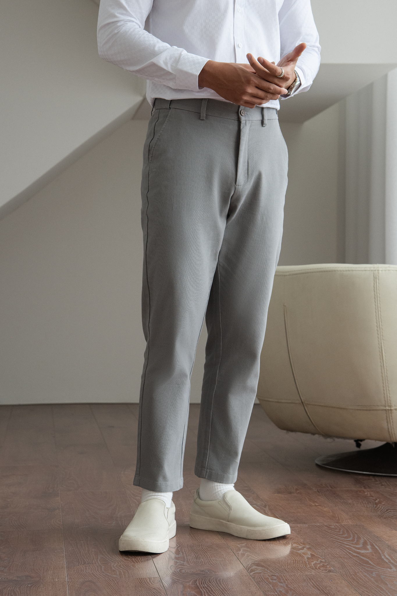 AG150 PREMIUM SLIMFIT KHAKI TROUSERS - LIGHT GREY