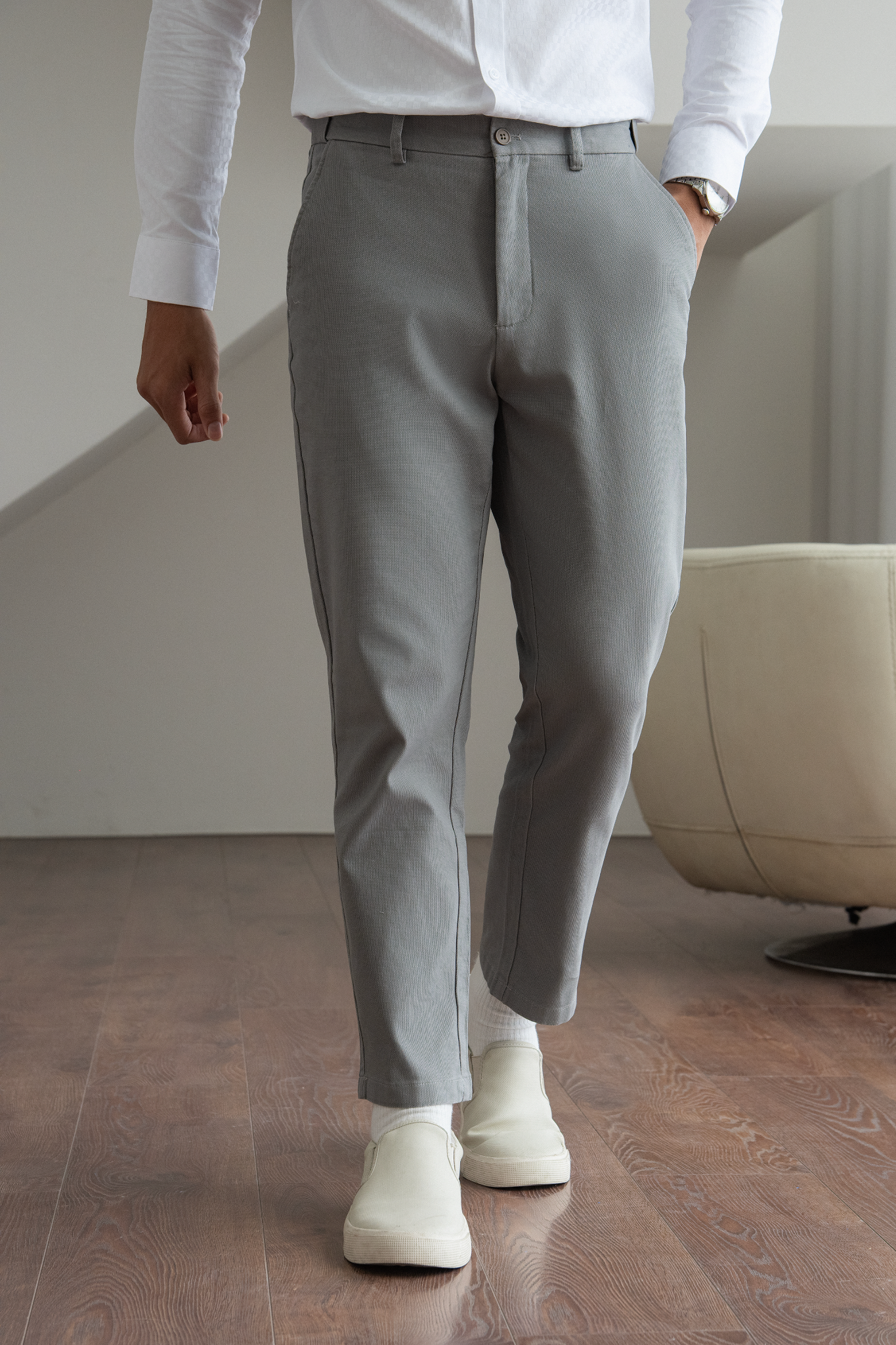 AG150 PREMIUM SLIMFIT KHAKI TROUSERS - LIGHT GREY