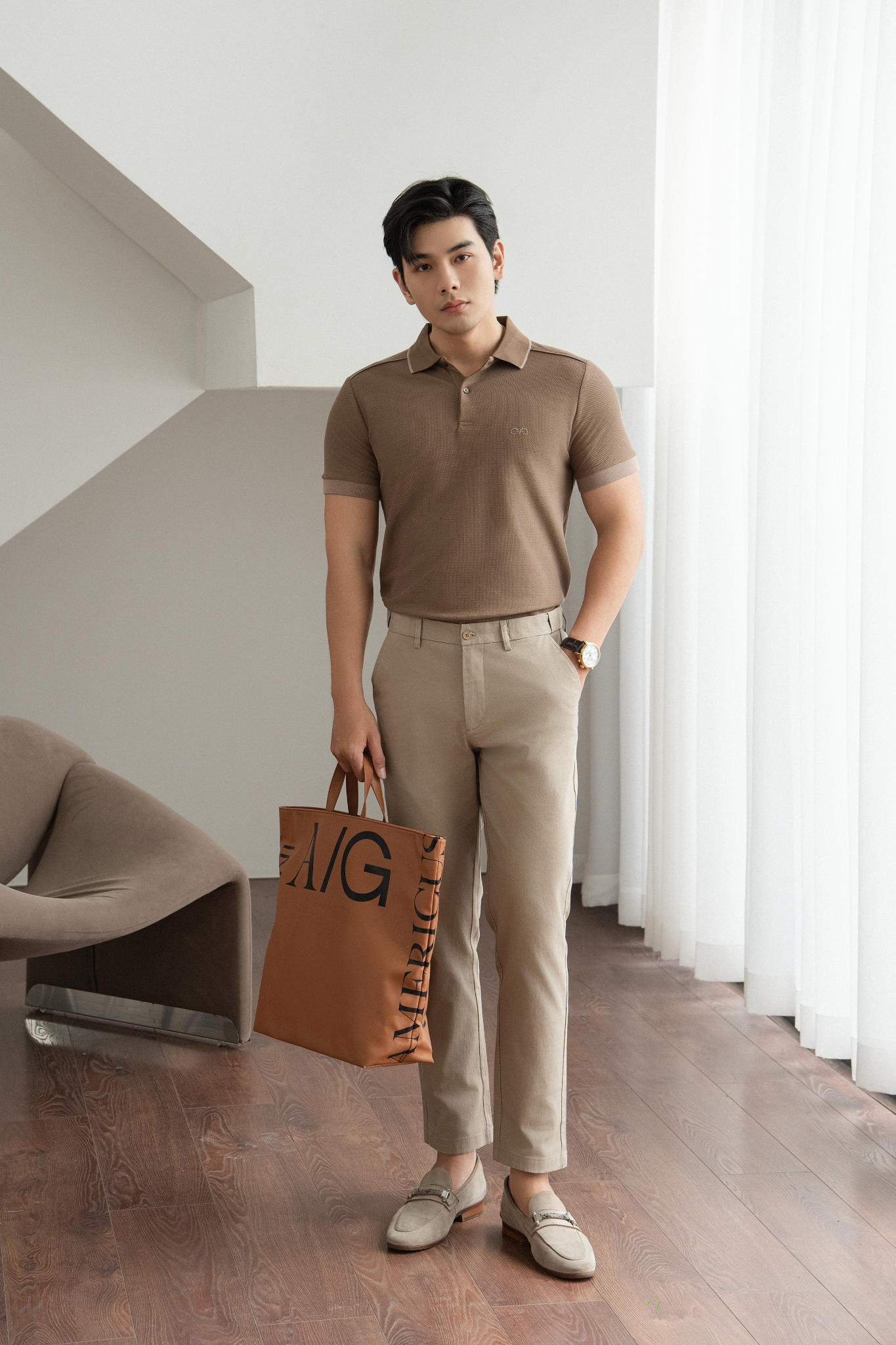 AG90 PREMIUM SLIMFIT POLO - BROWN