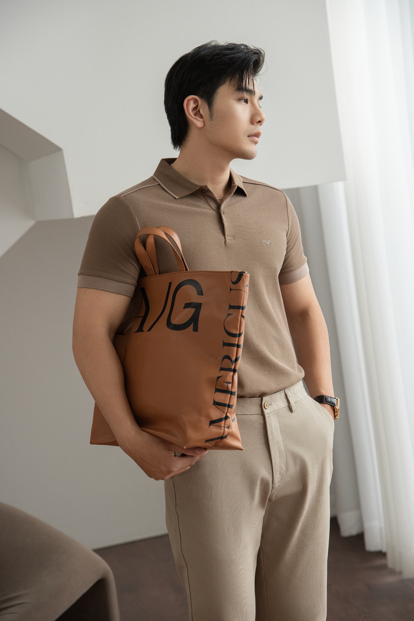 AG90 PREMIUM SLIMFIT POLO - BROWN