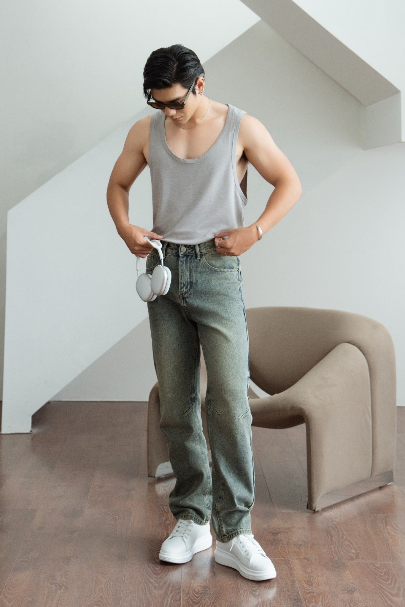 AG081 STUDIO LOOSE FIT BASIC TANKTOP - GREY