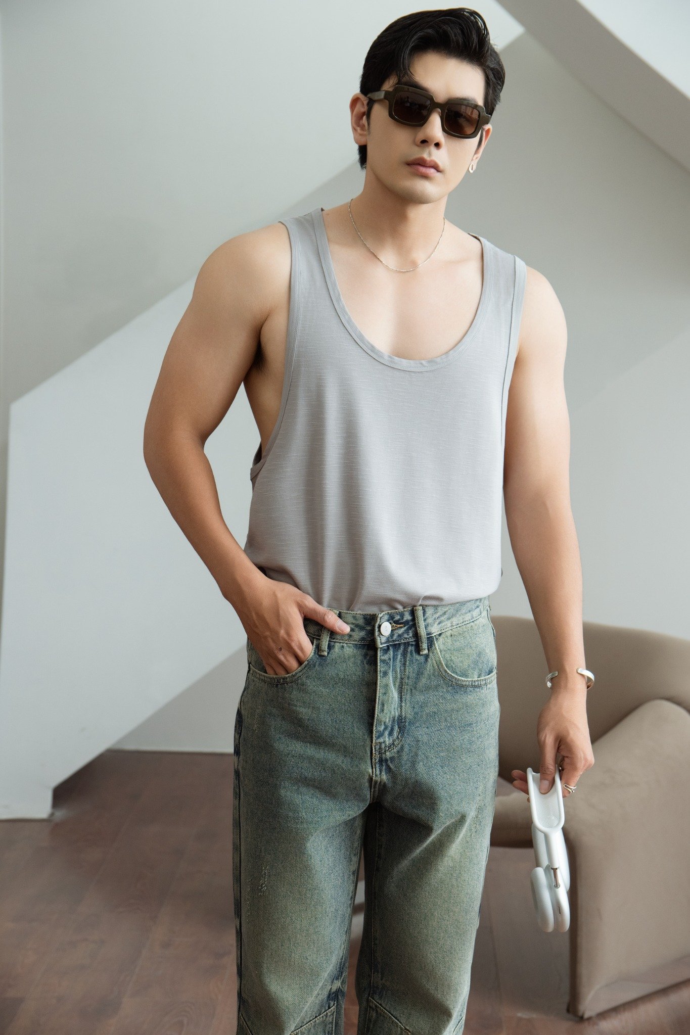 AG081 STUDIO LOOSE FIT BASIC TANKTOP - GREY