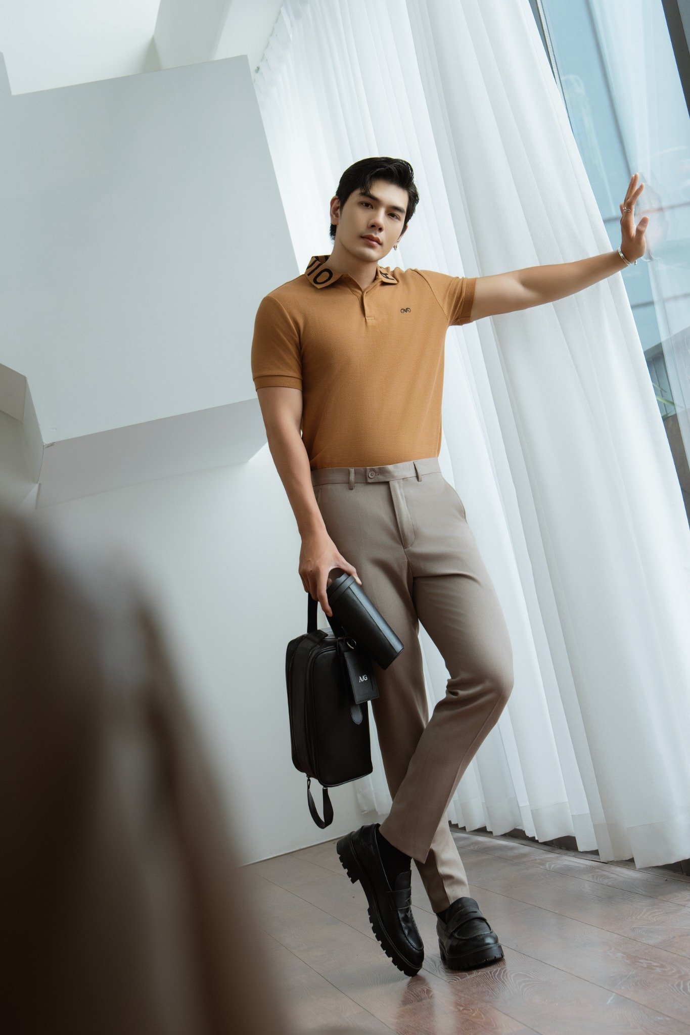 AG37 STUDIO SLIMFIT POLO - BROWN