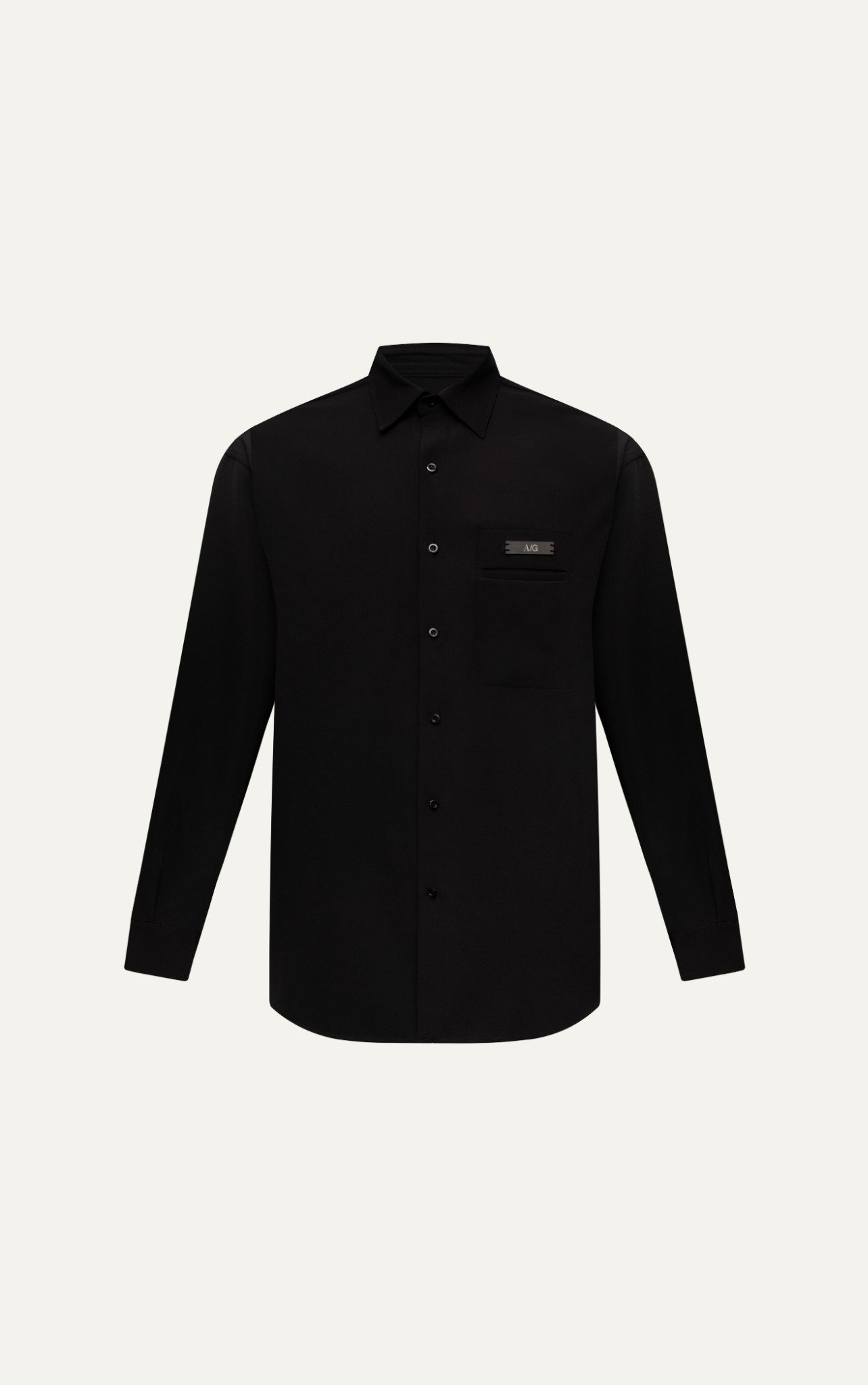 AG020 STUDIO LOOSE FIT UNIQUE METAL LOGO SHIRT - BLACK