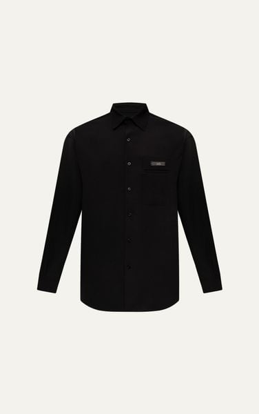  AG020 STUDIO LOOSE FIT UNIQUE METAL LOGO SHIRT - BLACK