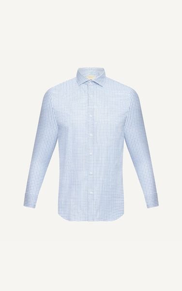  AG878 PREMIUM SLIMFIT SMALL CHECKED SHIRT - LIGHT BLUE