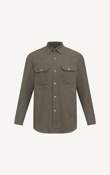  AG324 STUDIO REGULAR FIT LINEN SHIRT WITH POCKETS - BROWN