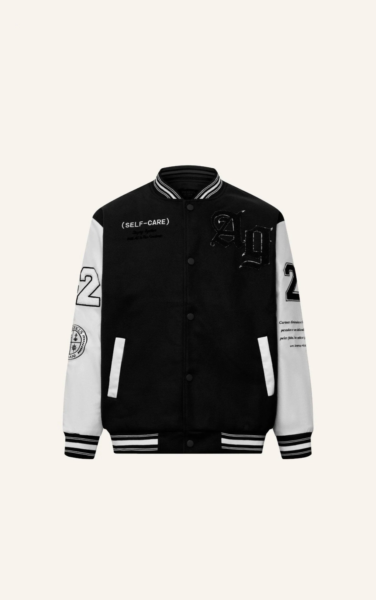 AG818 EMBROIDERY VARSITY JACKET IN BLACK