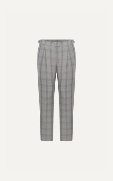  AG10 PREMIUM SLIMFIT SIDETAB CHECKED TROUSERS - BEIGE