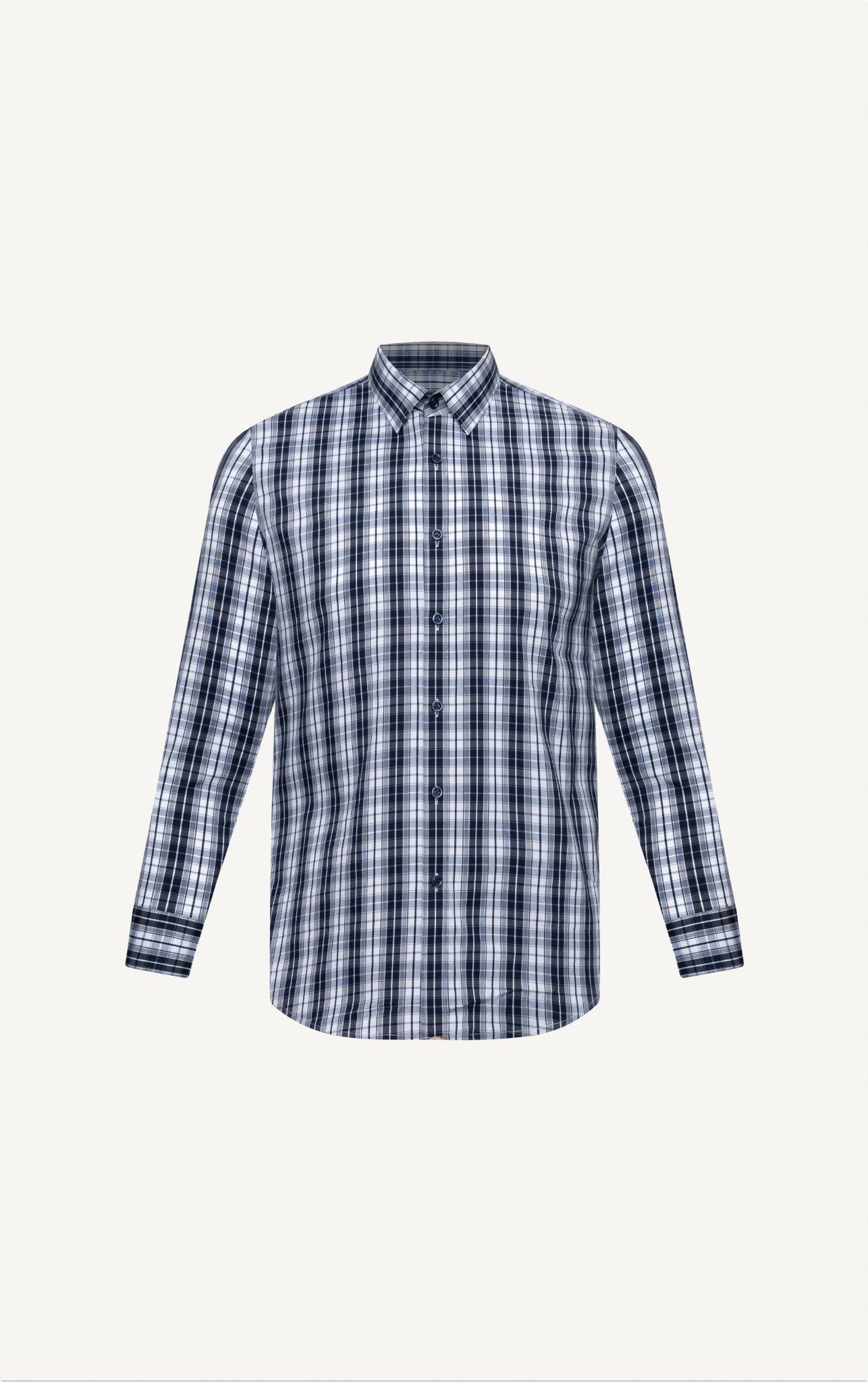  AG856 FACTORY SLIMFIT MICRO CHECKED SHIRT - DARK BLUE 