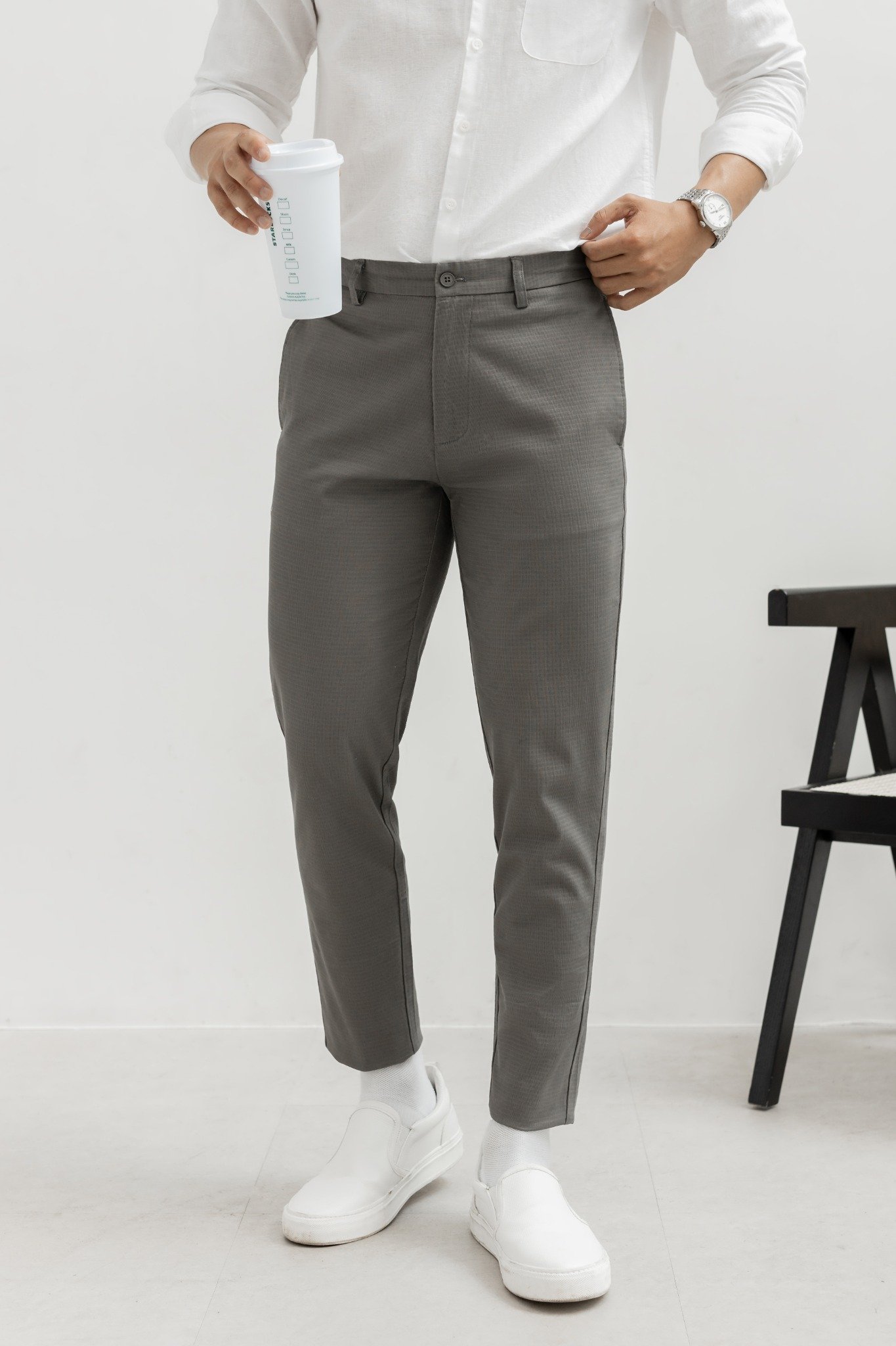 AG105 PREIUM SLIMFIT KHAKI TROUSERS - SMOKE GREY