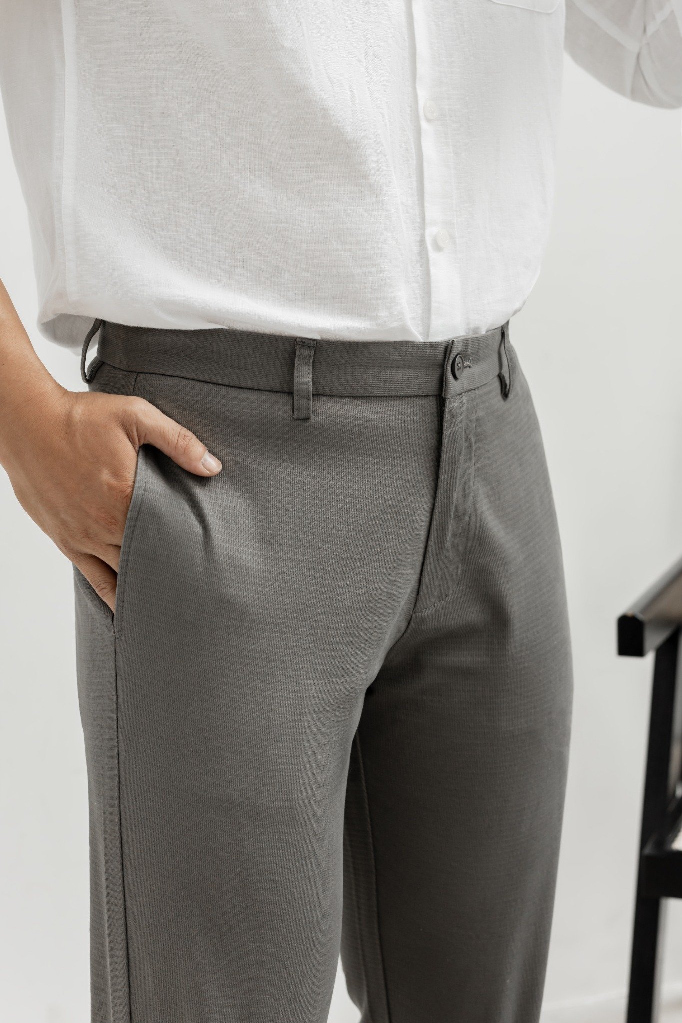 AG105 PREIUM SLIMFIT KHAKI TROUSERS - SMOKE GREY