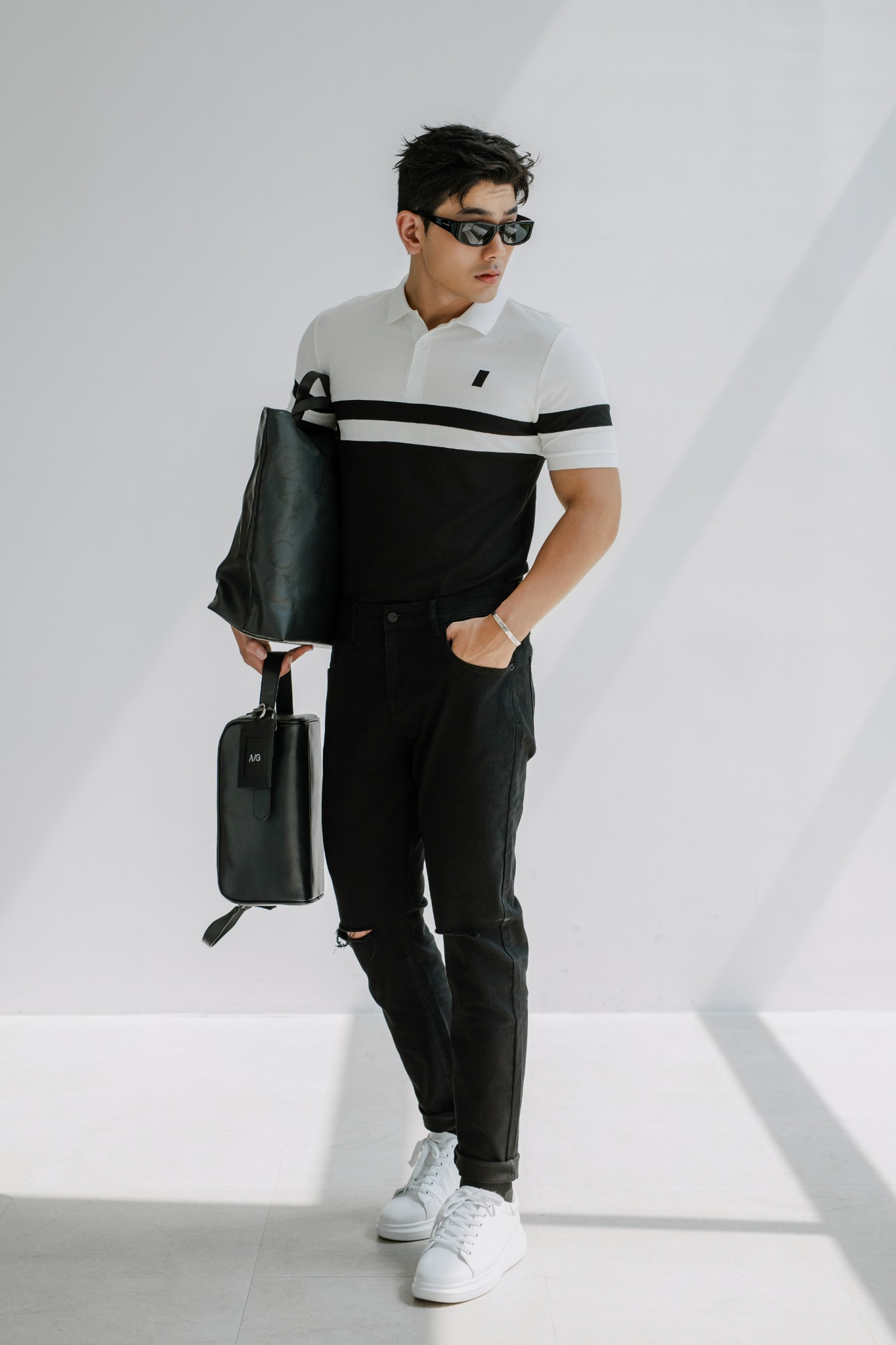 T60 FACTORY SLIMFIT STRIPED POLO - WHITE