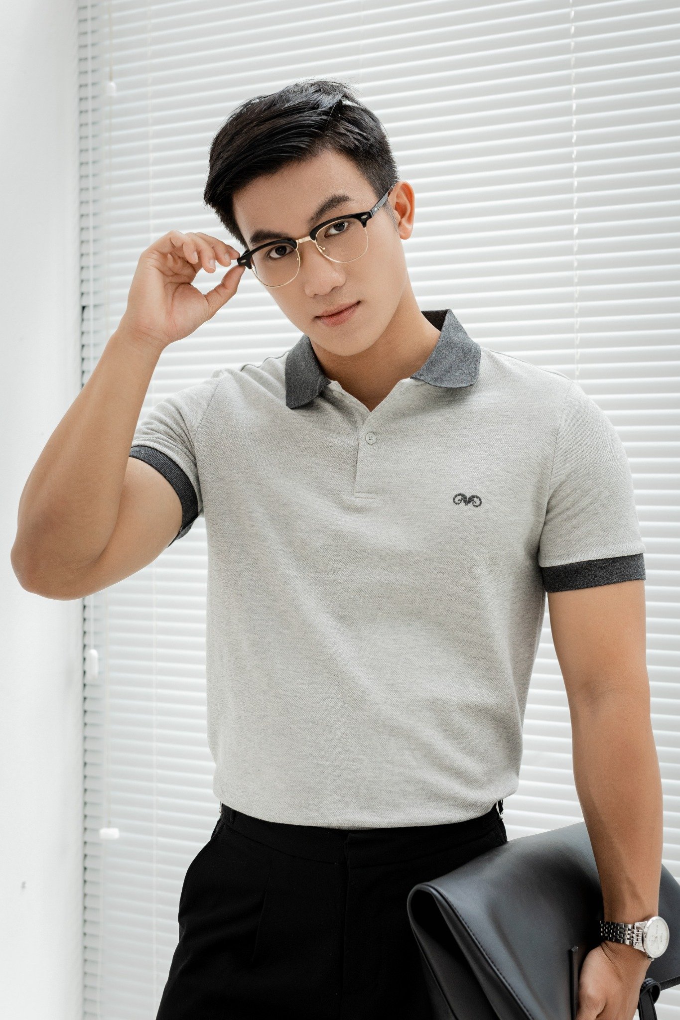 AG56 PREMIUM SLIMFIT ESSENTIAL POLO - LIGHT GREY