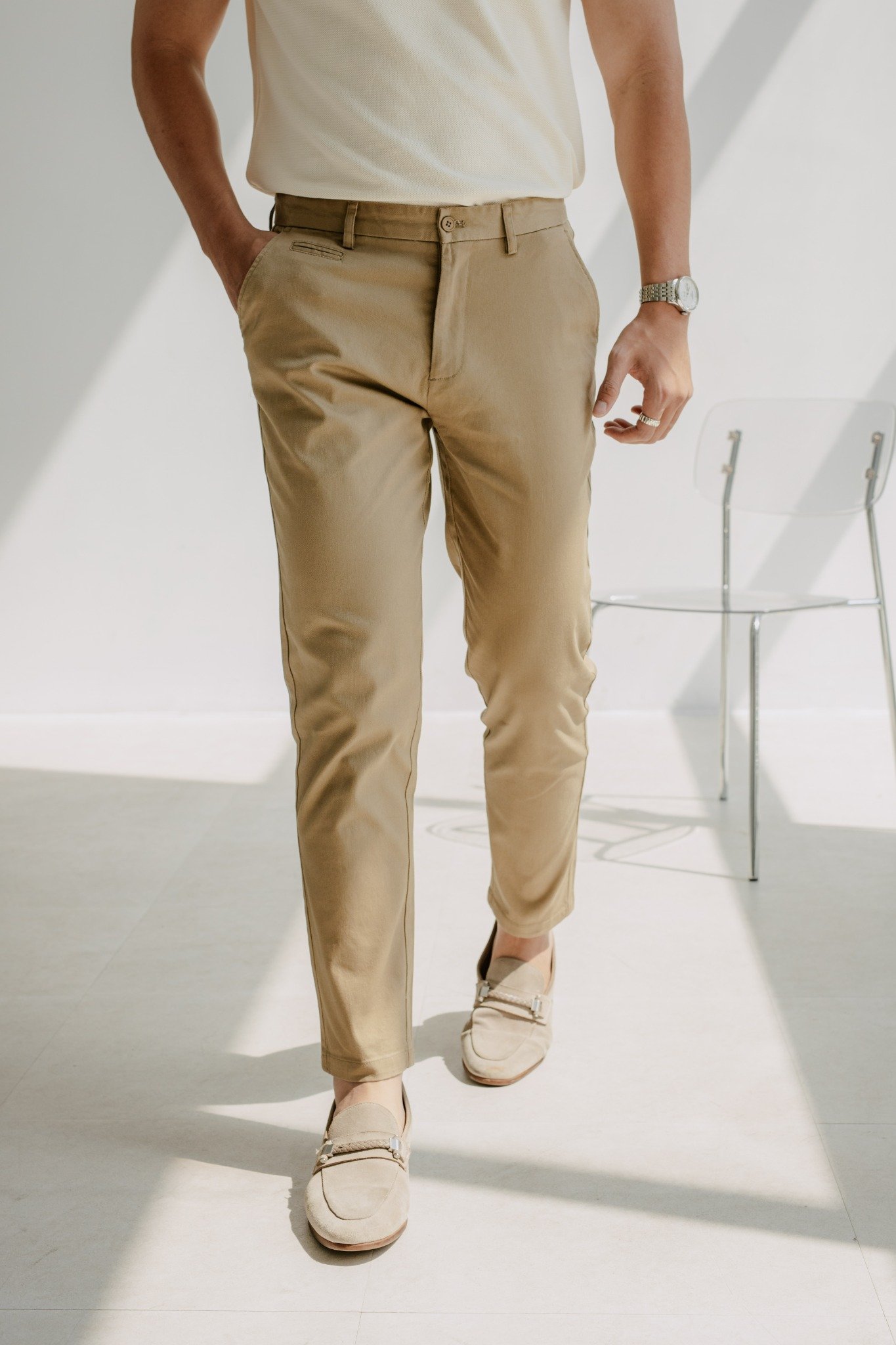 AGF1 FACTORY SLIMFIT NEW KHAKI TROUSERS - BROWN