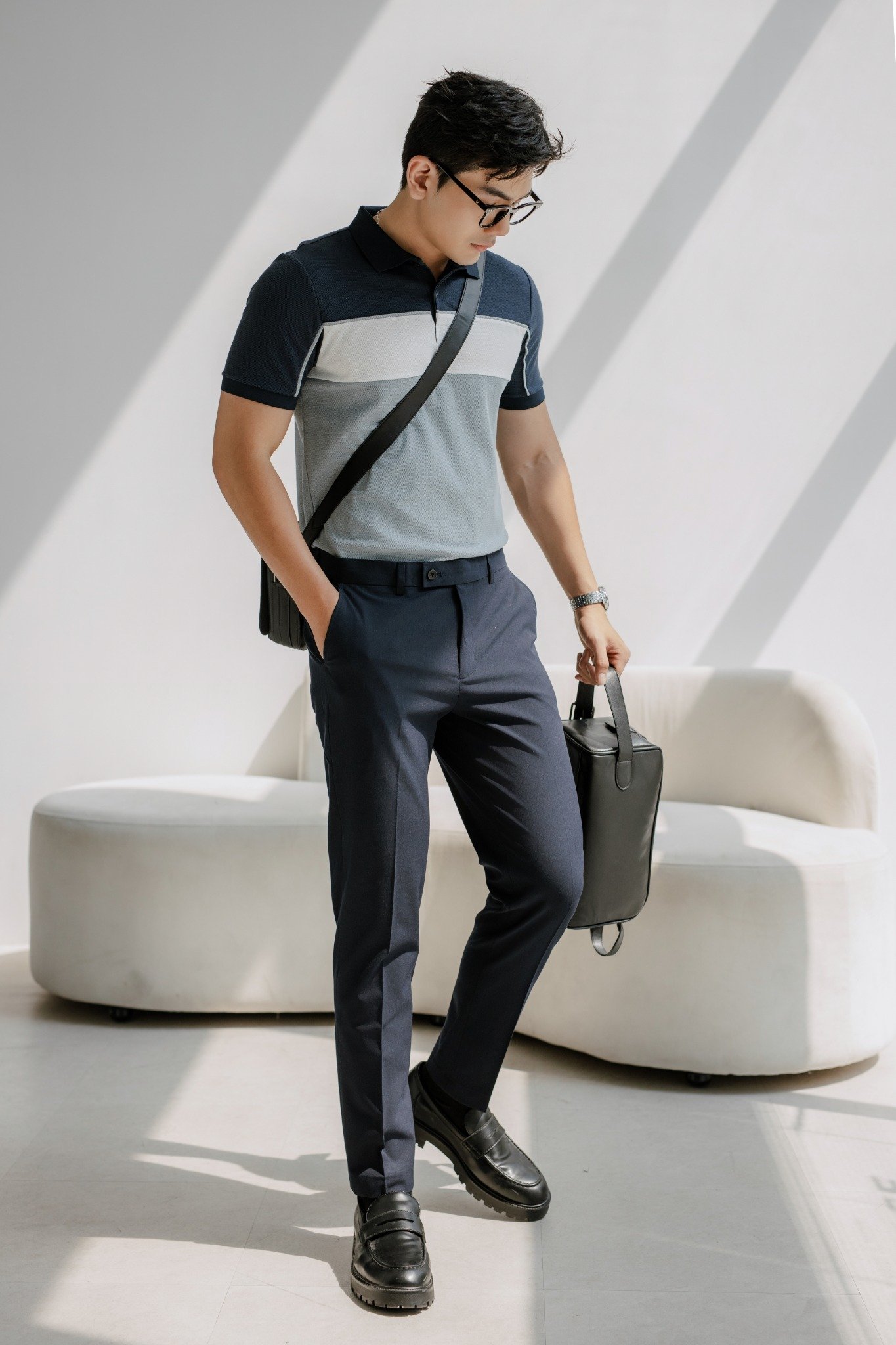 AG57 FACTORY SLIMFIT ESSENTIAL TROUSERS - DARK BLUE