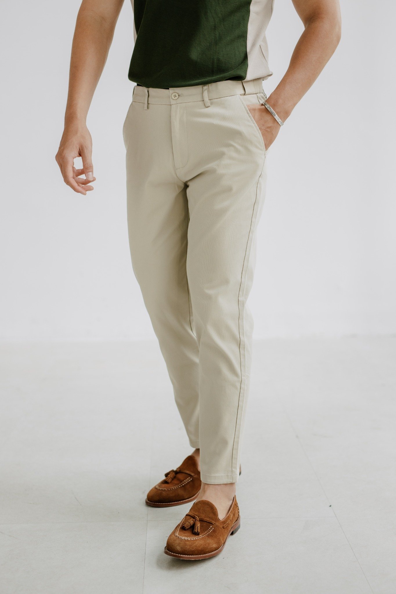 AG509 PREMIUM SLIMFIT ELASTIC WAIST TROUSERS - OFF WHITE