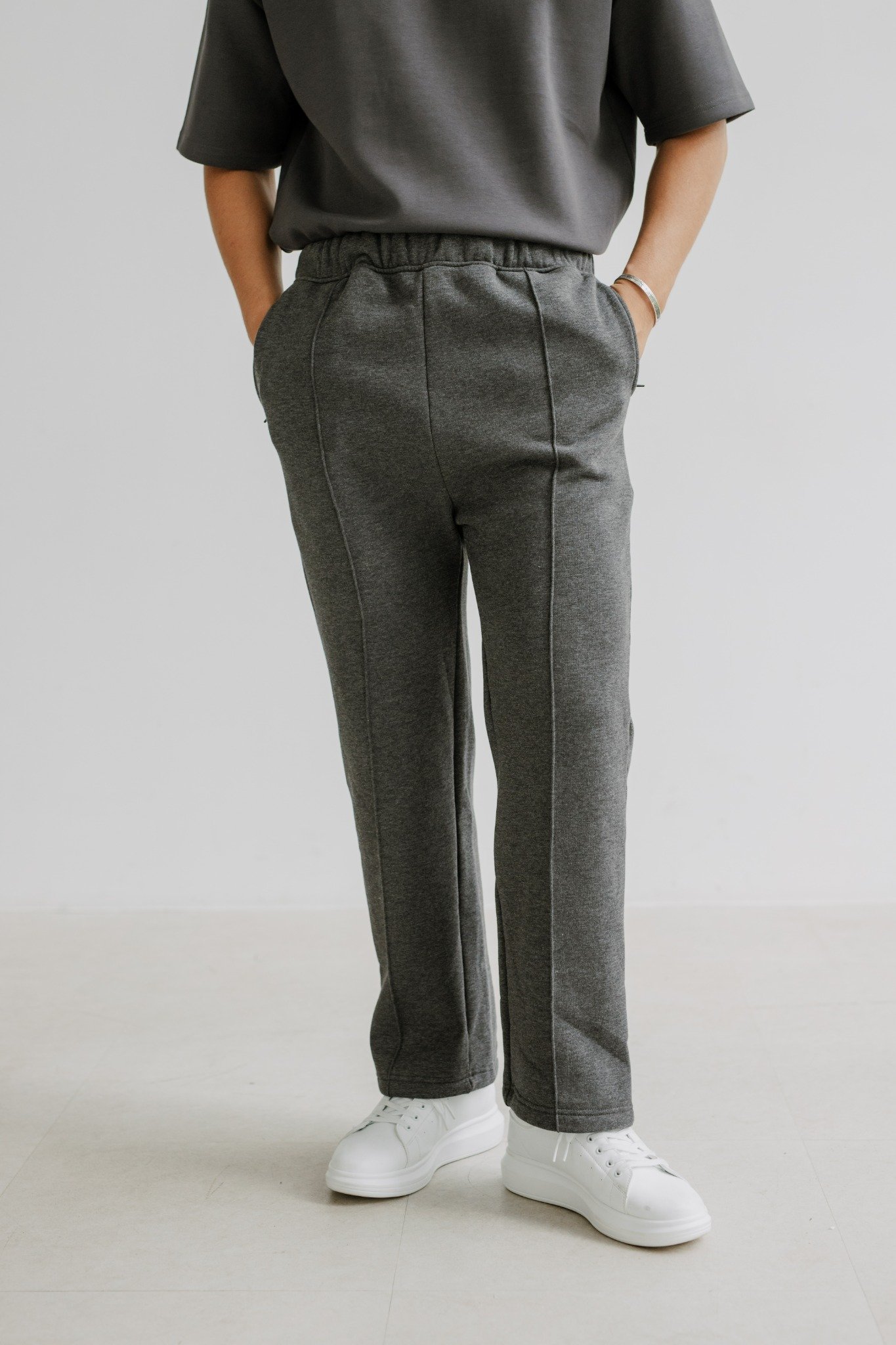 AG08 STUDIO LOOSE FIT BASIC LONG PANTS - LIGHT GREY