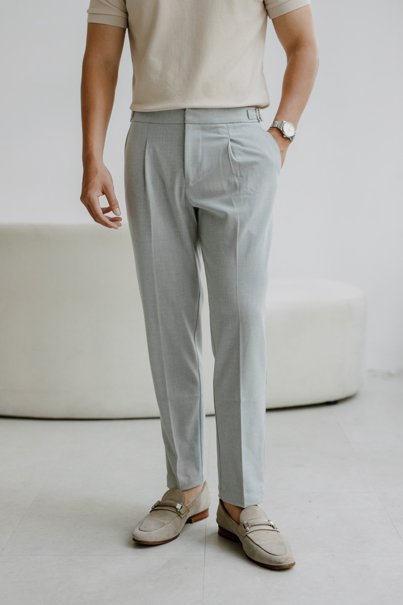 AG09 PREMIUM SLIMFIT SIDETAB TROUSERS - LIGHT GREY