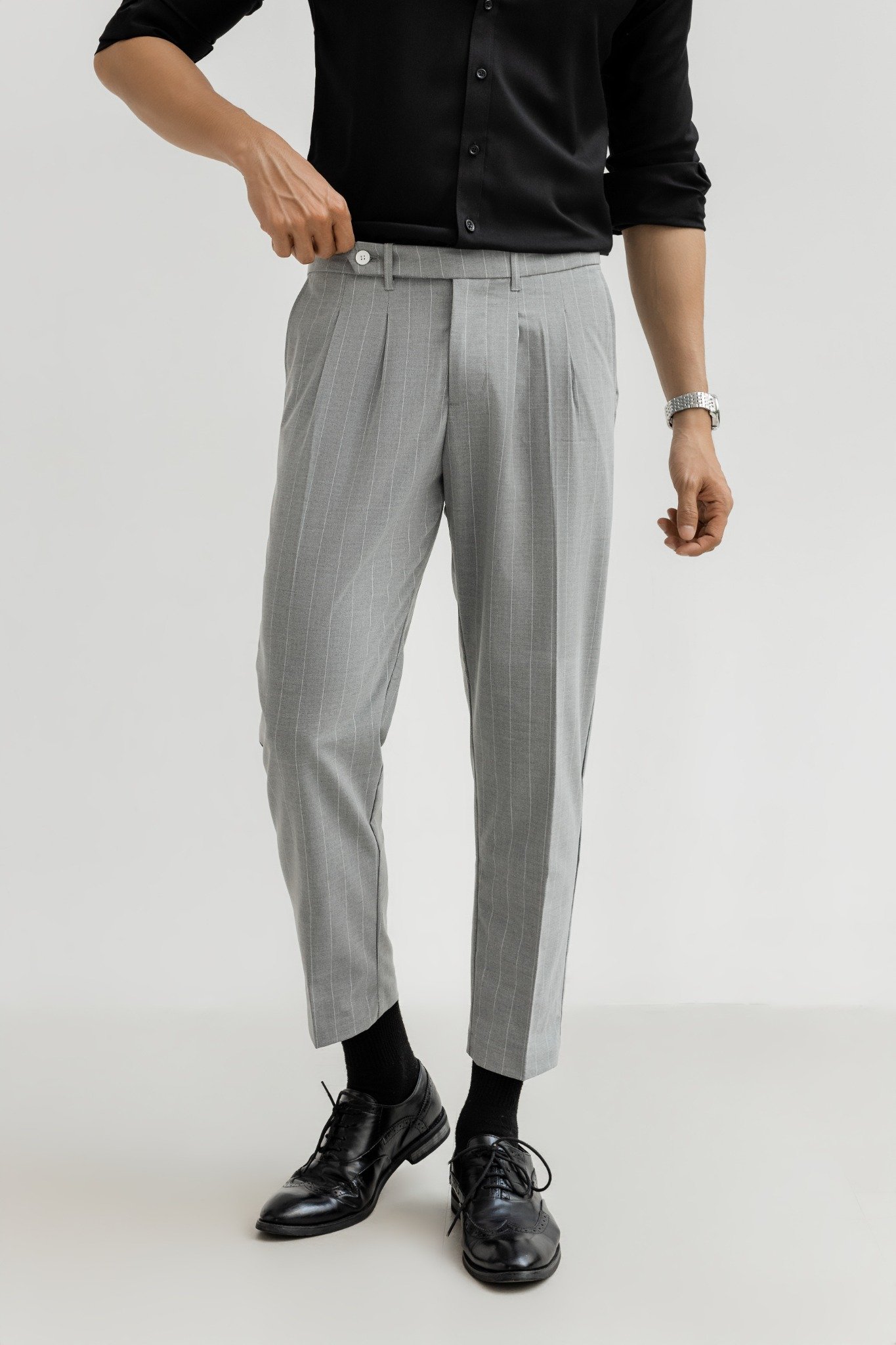 AG03 PREMIUM SLIMFIT NEW STRIPED DETAILS TROUSER - GREY