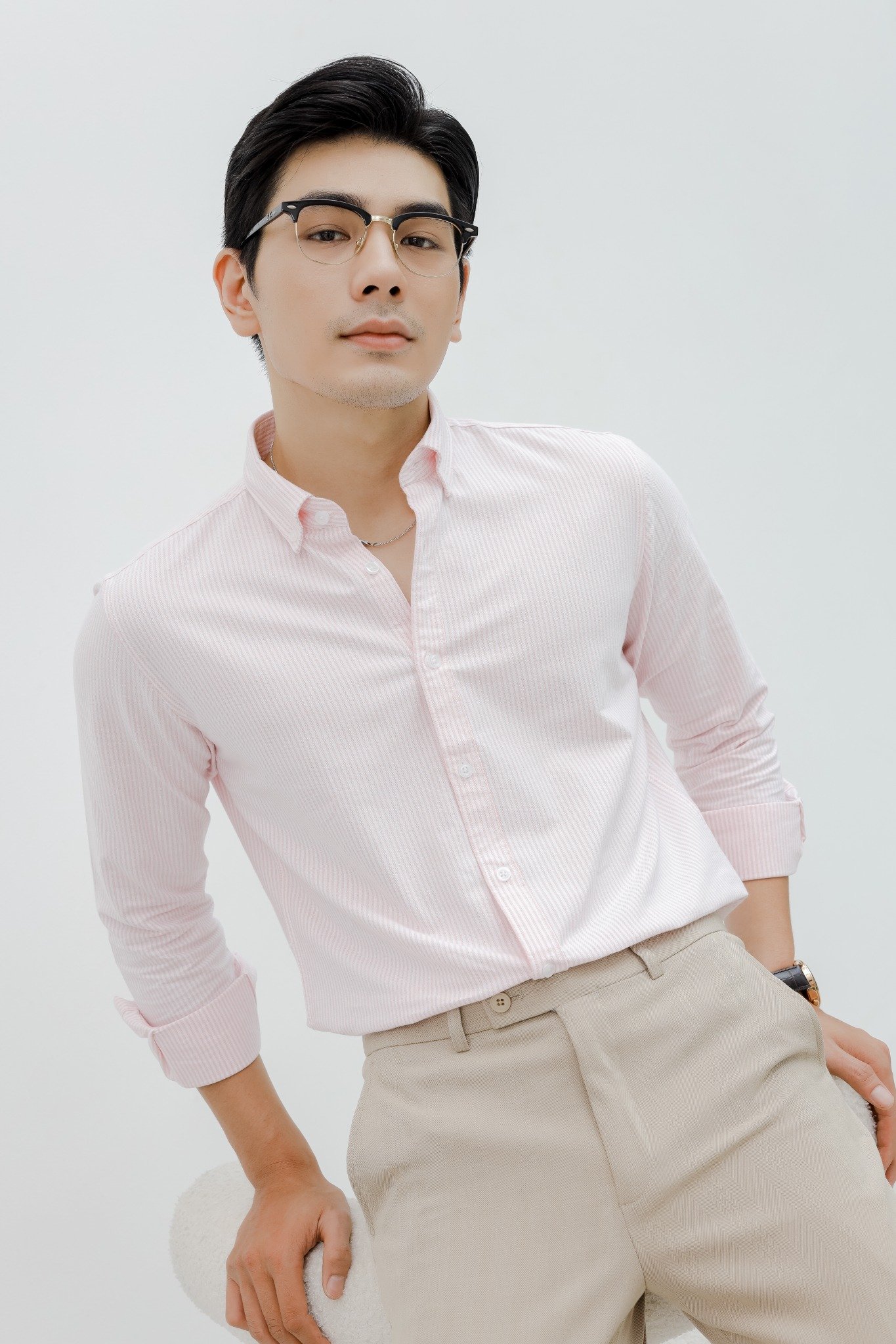 AG875 PREMIUM SLIMFIT NEW SMALL LONG STRIPED SHIRT - PINK