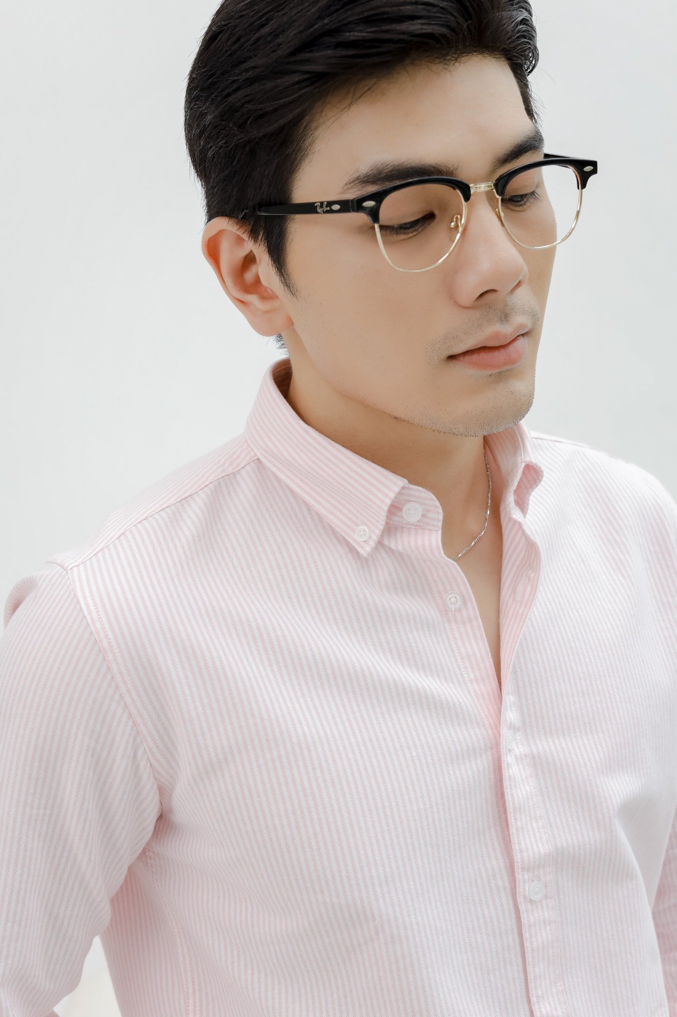 AG875 PREMIUM SLIMFIT NEW SMALL LONG STRIPED SHIRT - PINK