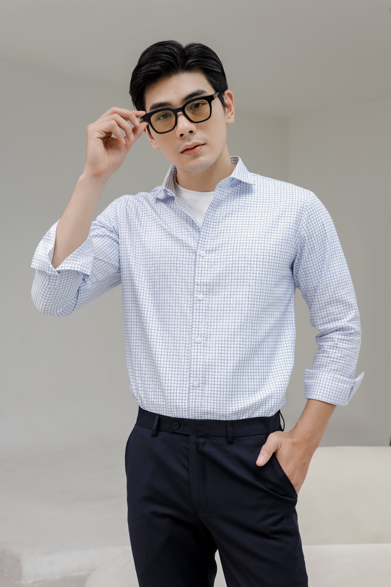 AG78 PREMIUM SLIMFIT SMALL CHECKERED SHIRT - LIGHT BLUE