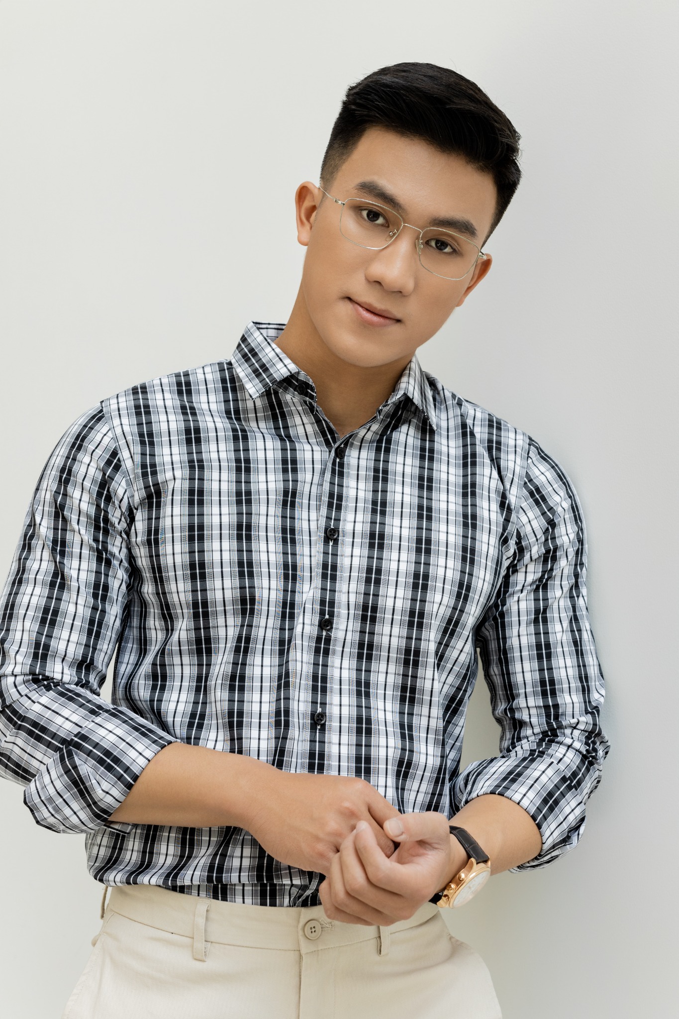 AG856 FACTORY SLIMFIT MICRO CHECKED SHIRT - DARK BLUE