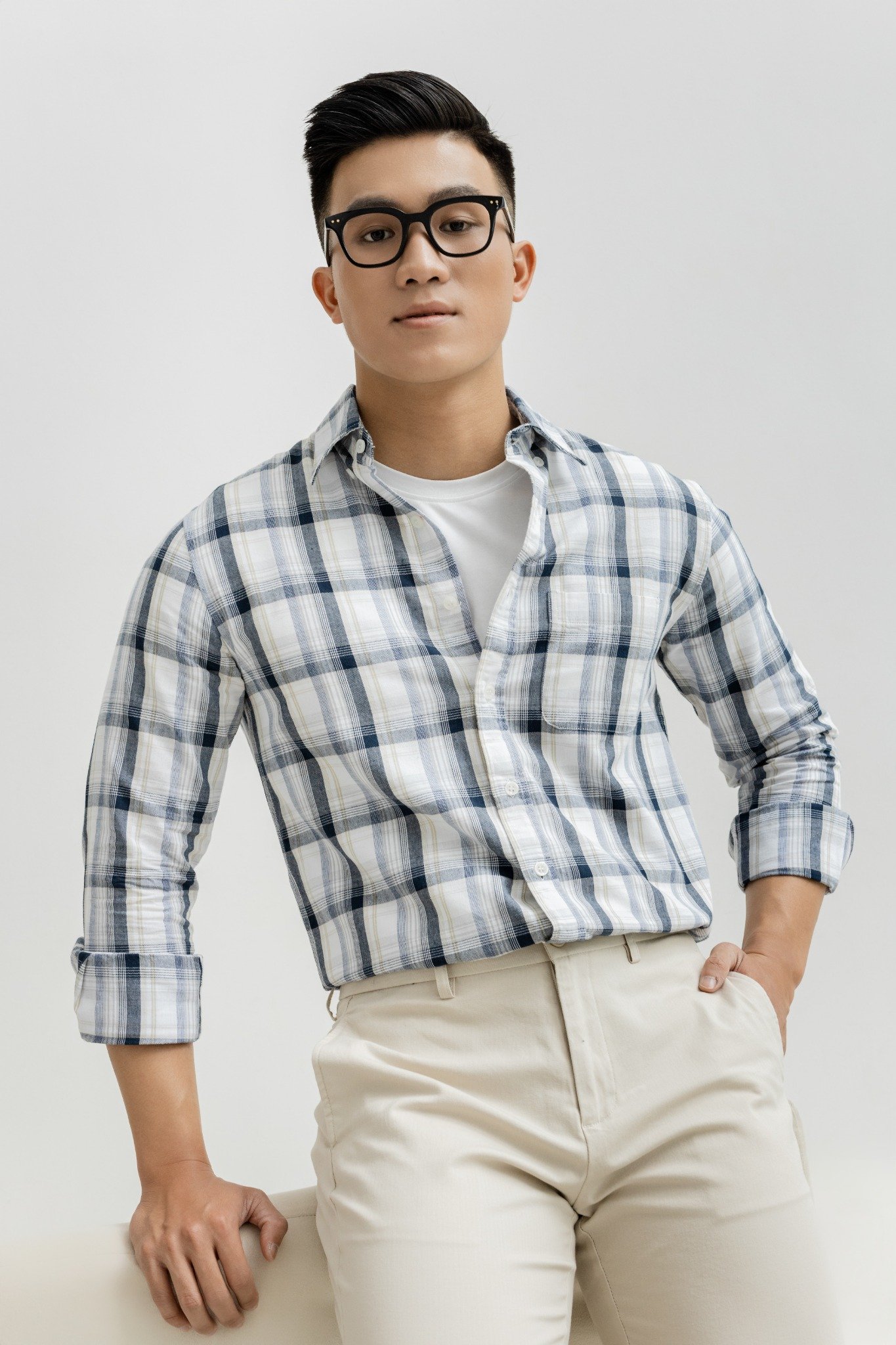 AG310 FACTORY REGULAR FIT CHECKED SHIRT  - WHITE