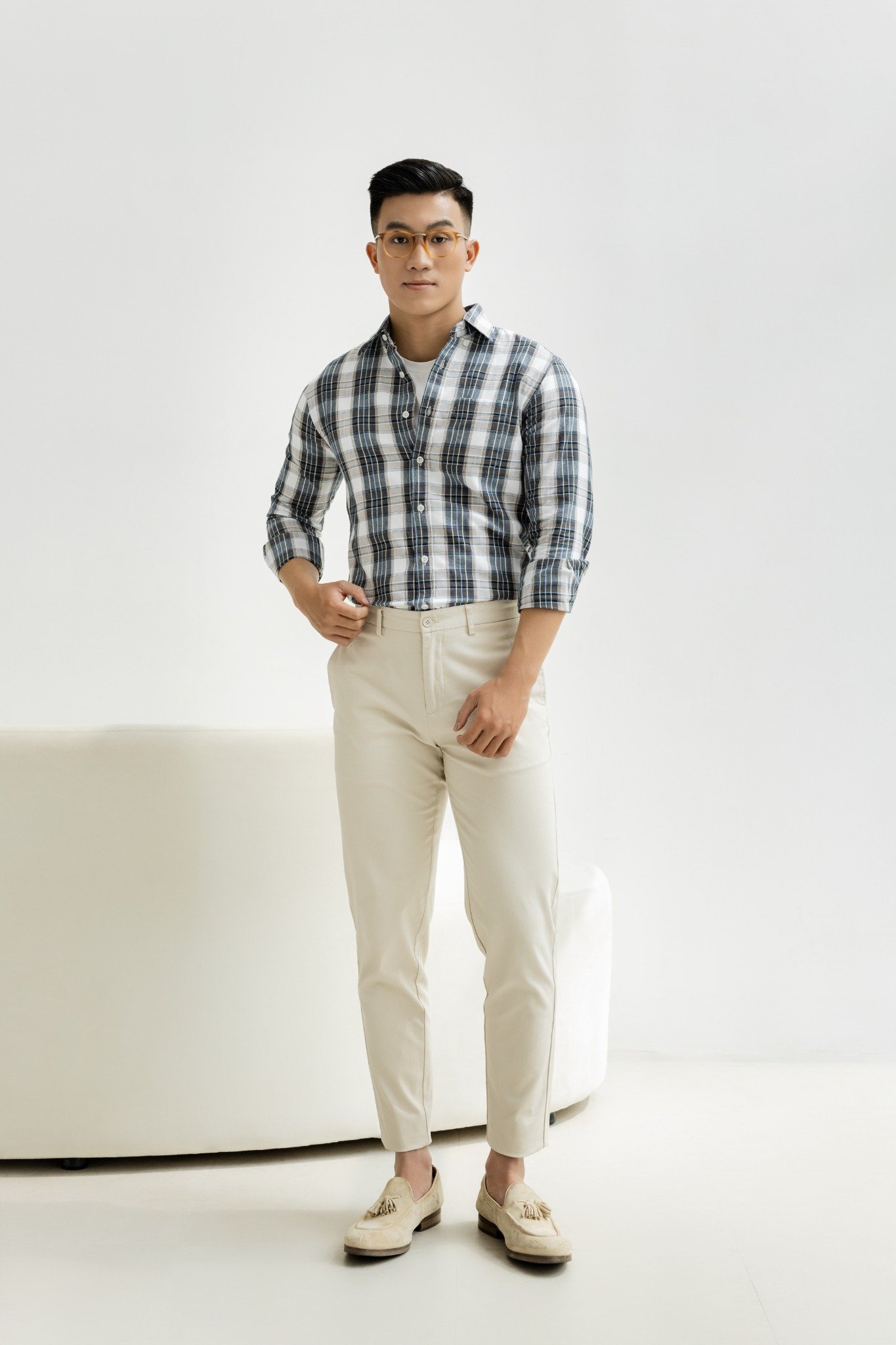 H316 FACTORY REGULAR FIT CHECKED SHIRT - GREY