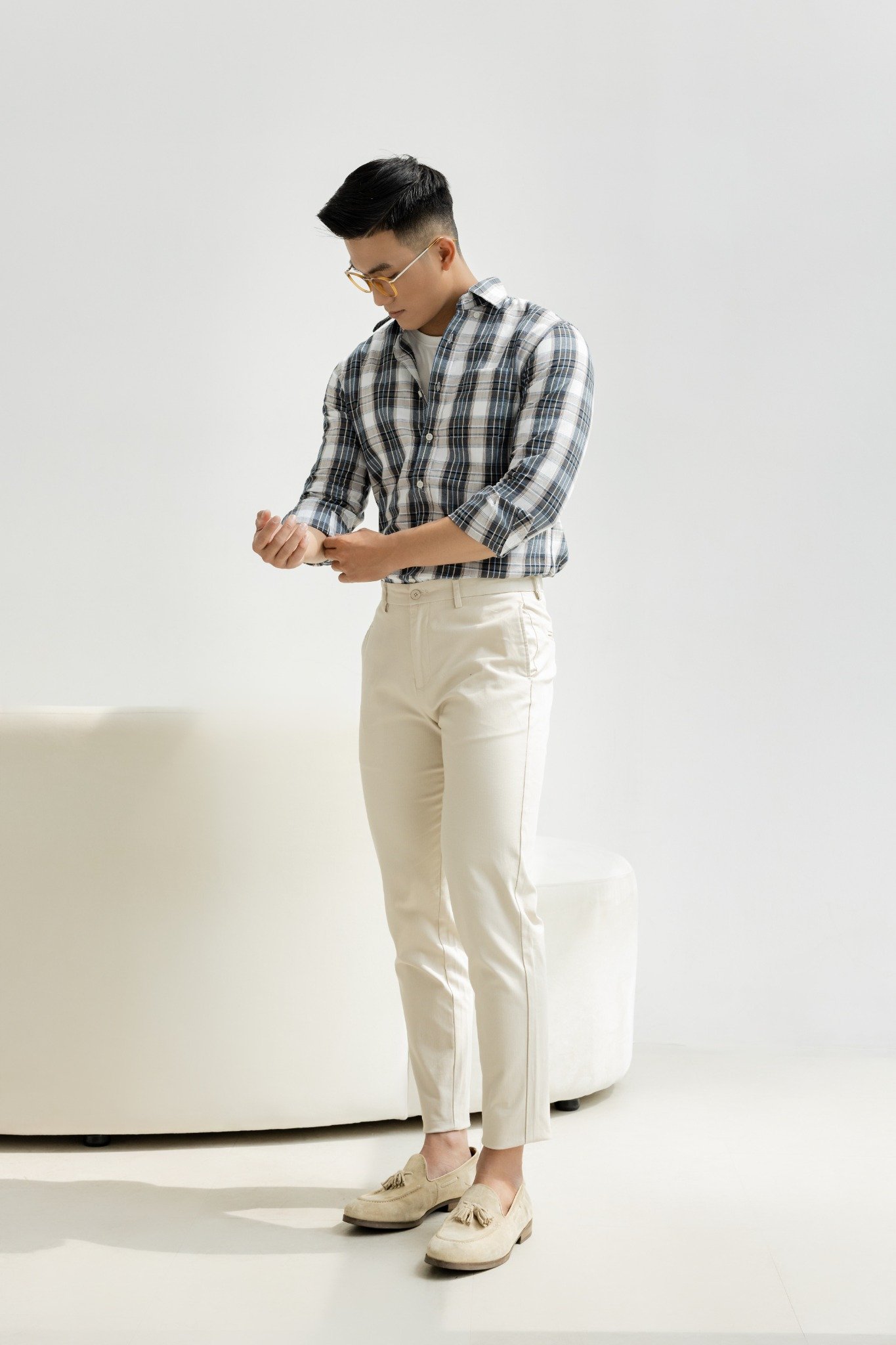 H316 FACTORY REGULAR FIT CHECKED SHIRT - GREY