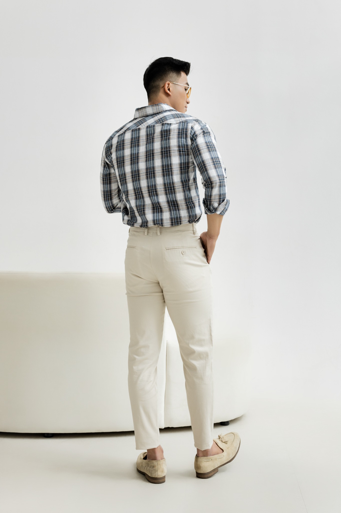 H316 FACTORY REGULAR FIT CHECKED SHIRT - GREY
