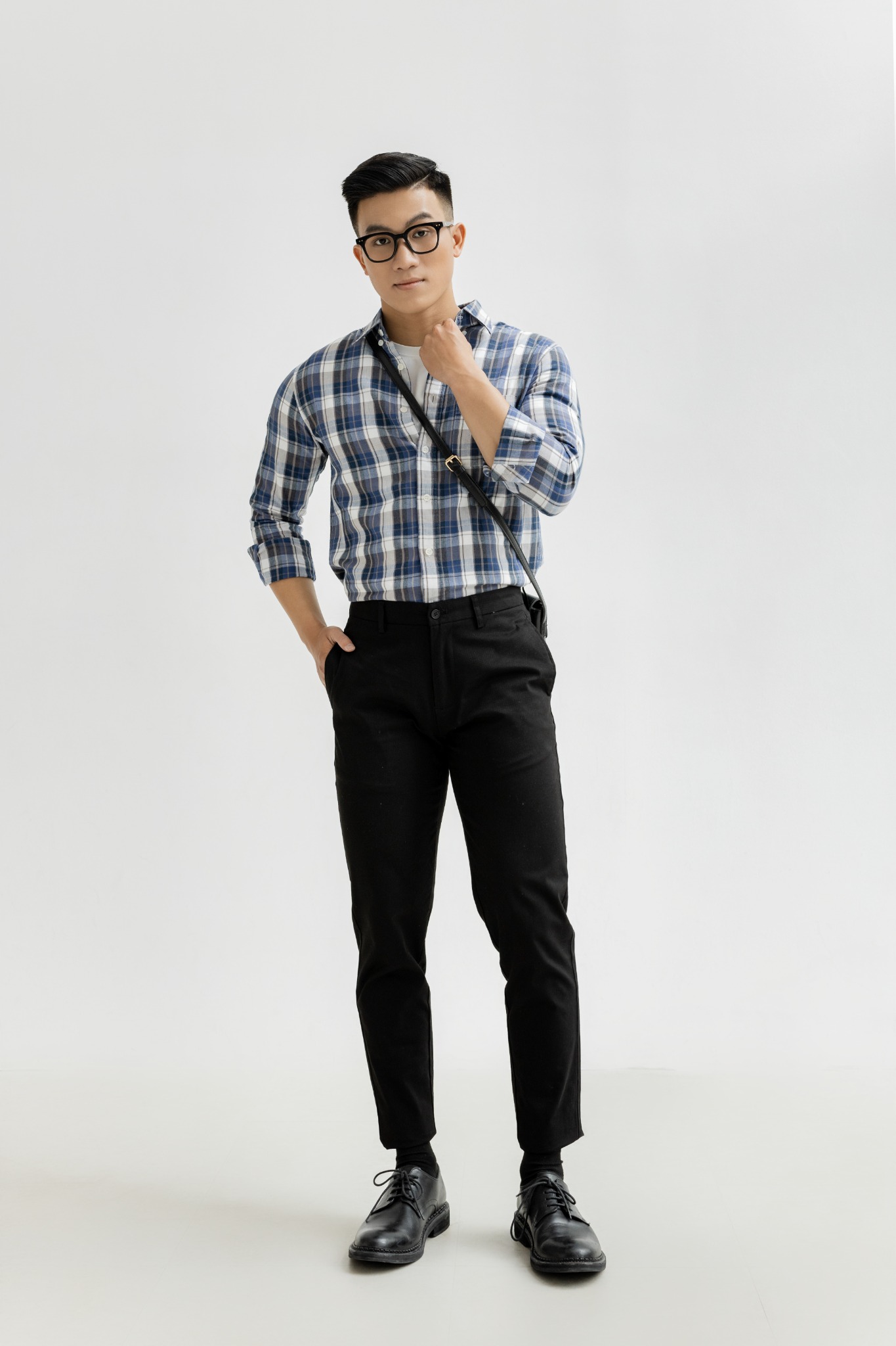 H312 FACTORY REGULAR FIT CHECKED SHIRT - DARK BLUE