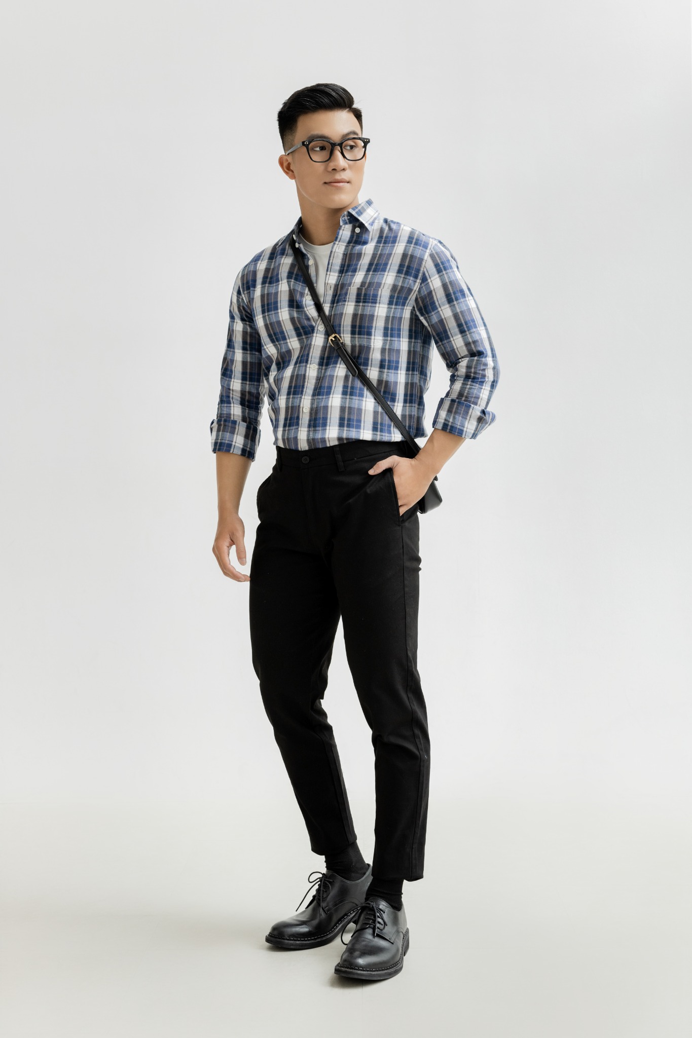 H312 FACTORY REGULAR FIT CHECKED SHIRT - DARK BLUE