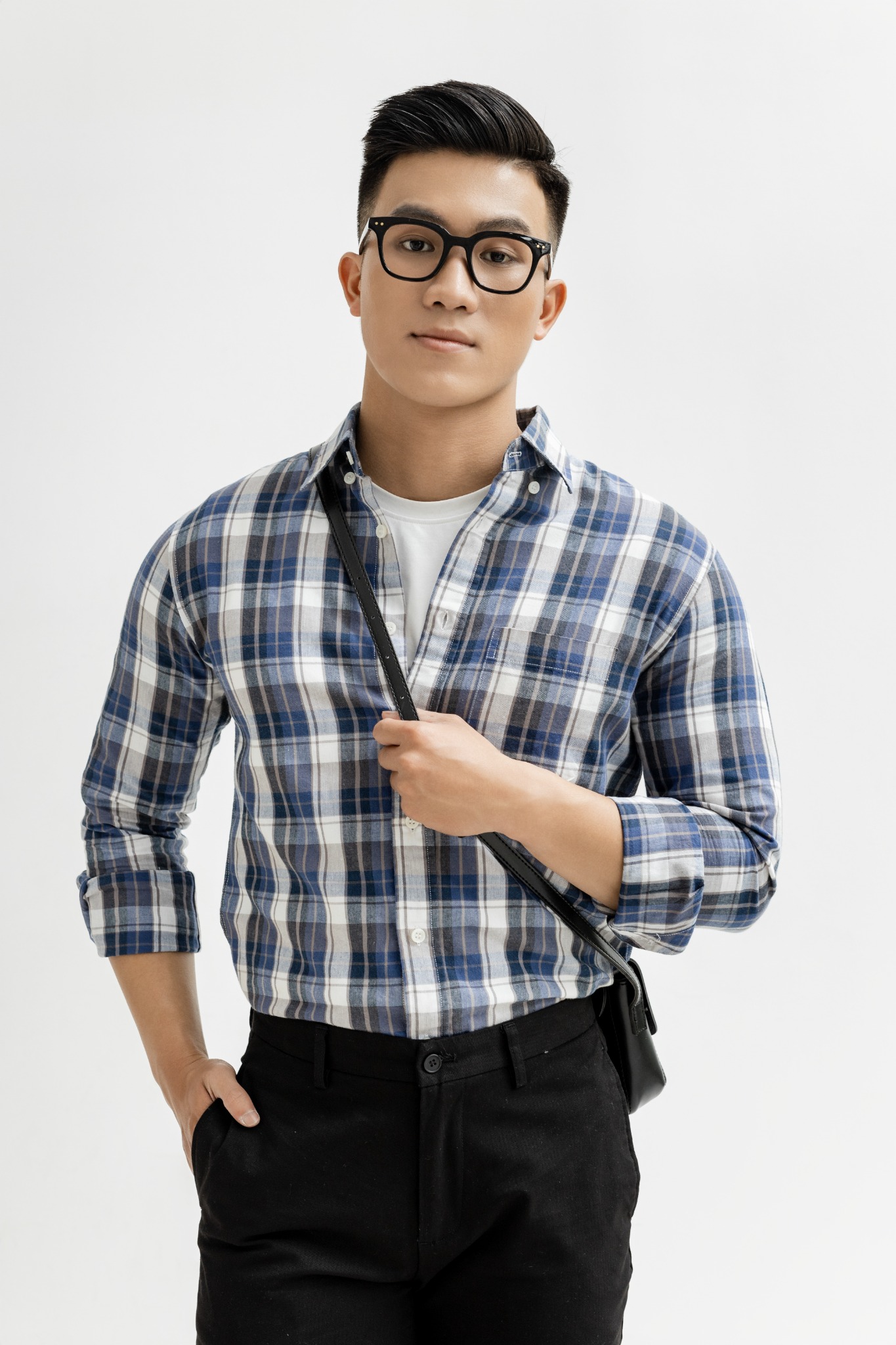 H312 FACTORY REGULAR FIT CHECKED SHIRT - DARK BLUE