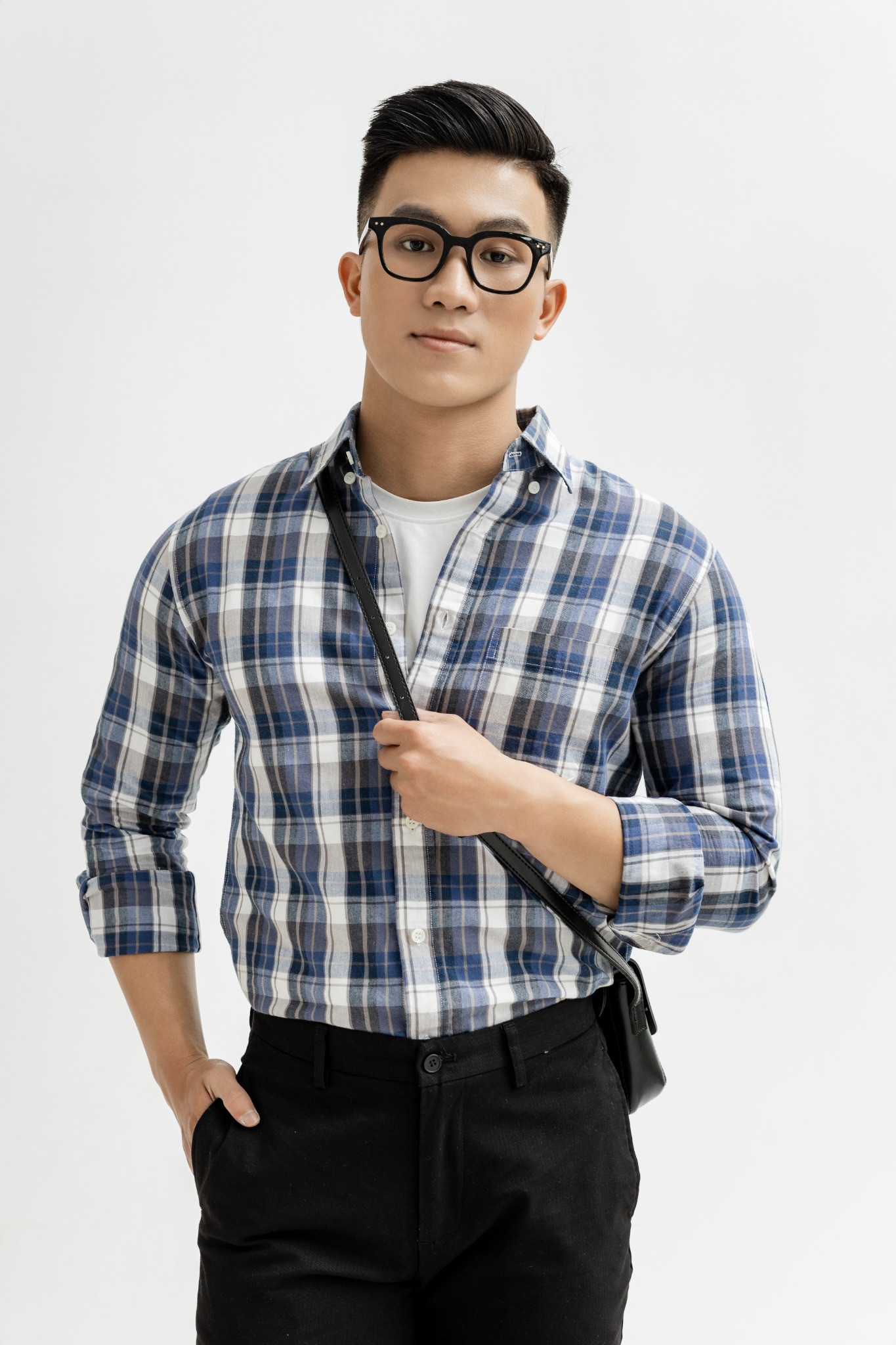 AG312 FACTORY REGULAR FIT CHECKED SHIRT - DARK BLUE