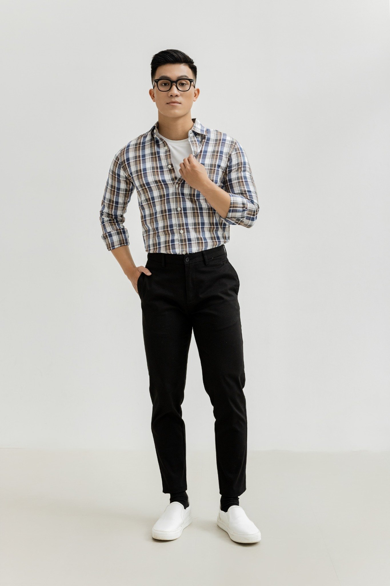 AG313 FACTORY REGULAR FIT CHECKED SHIRT - BEIGE