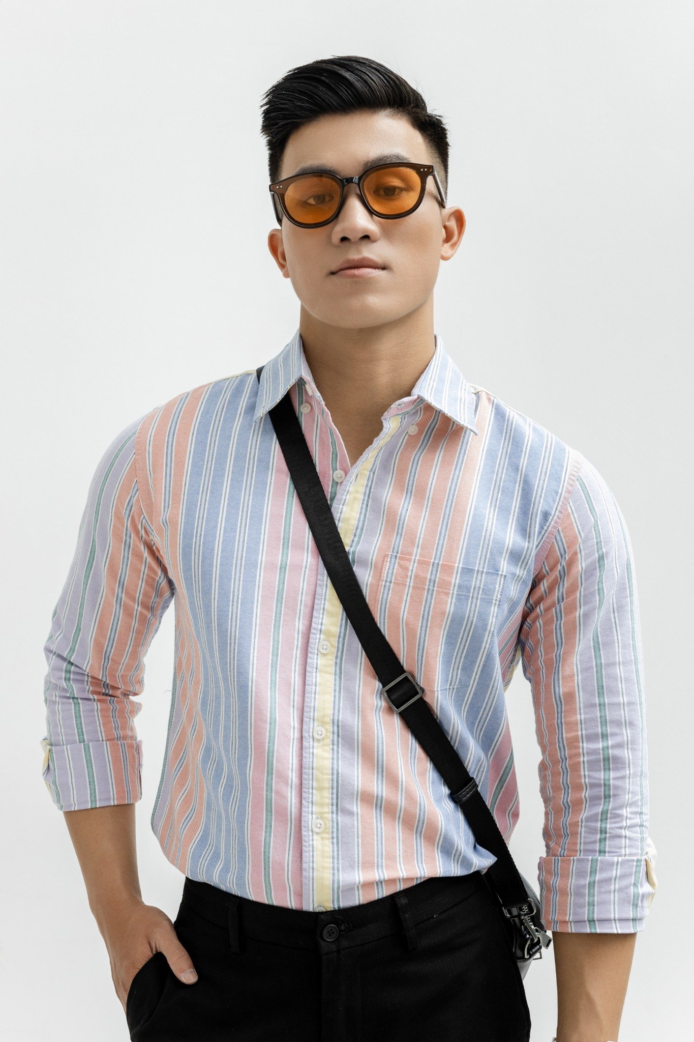 H300 FACTORY REGULAR FIT MULTI-COLORED VERTICAL STRIPED SHIRT - YELLOW