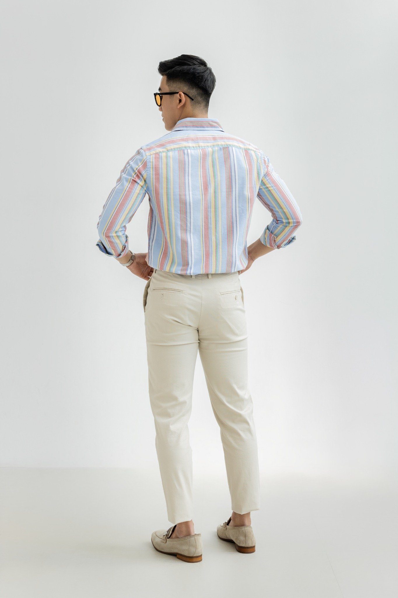 H300 FACTORY REGULAR FIT MULTI-COLORED VERTICAL STRIPED SHIRT - LIGHT BLUE