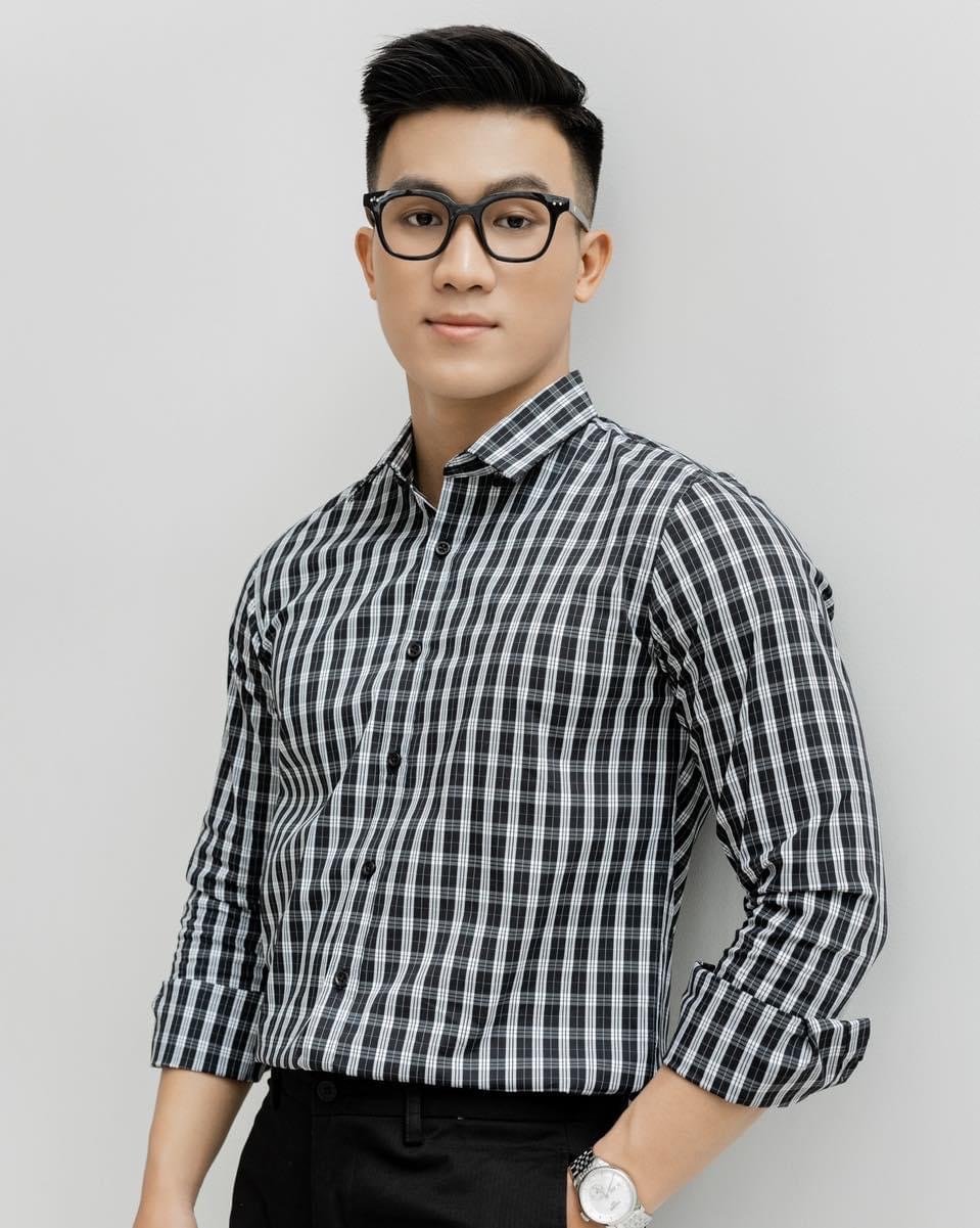 AG856 FACTORY SLIMFIT MICRO CHECKED SHIRT - BLACK