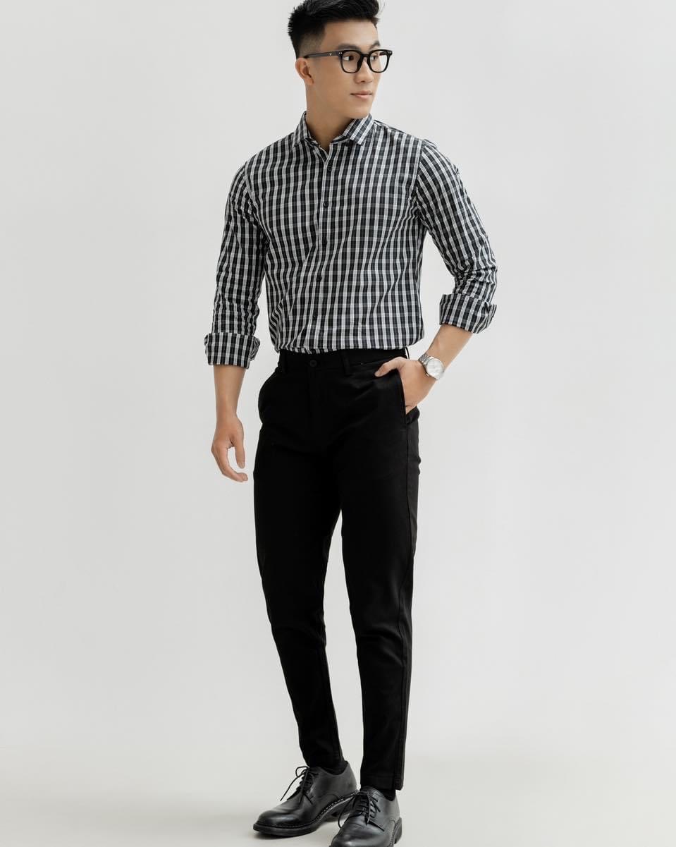 AG856 FACTORY SLIMFIT MICRO CHECKED SHIRT - BLACK