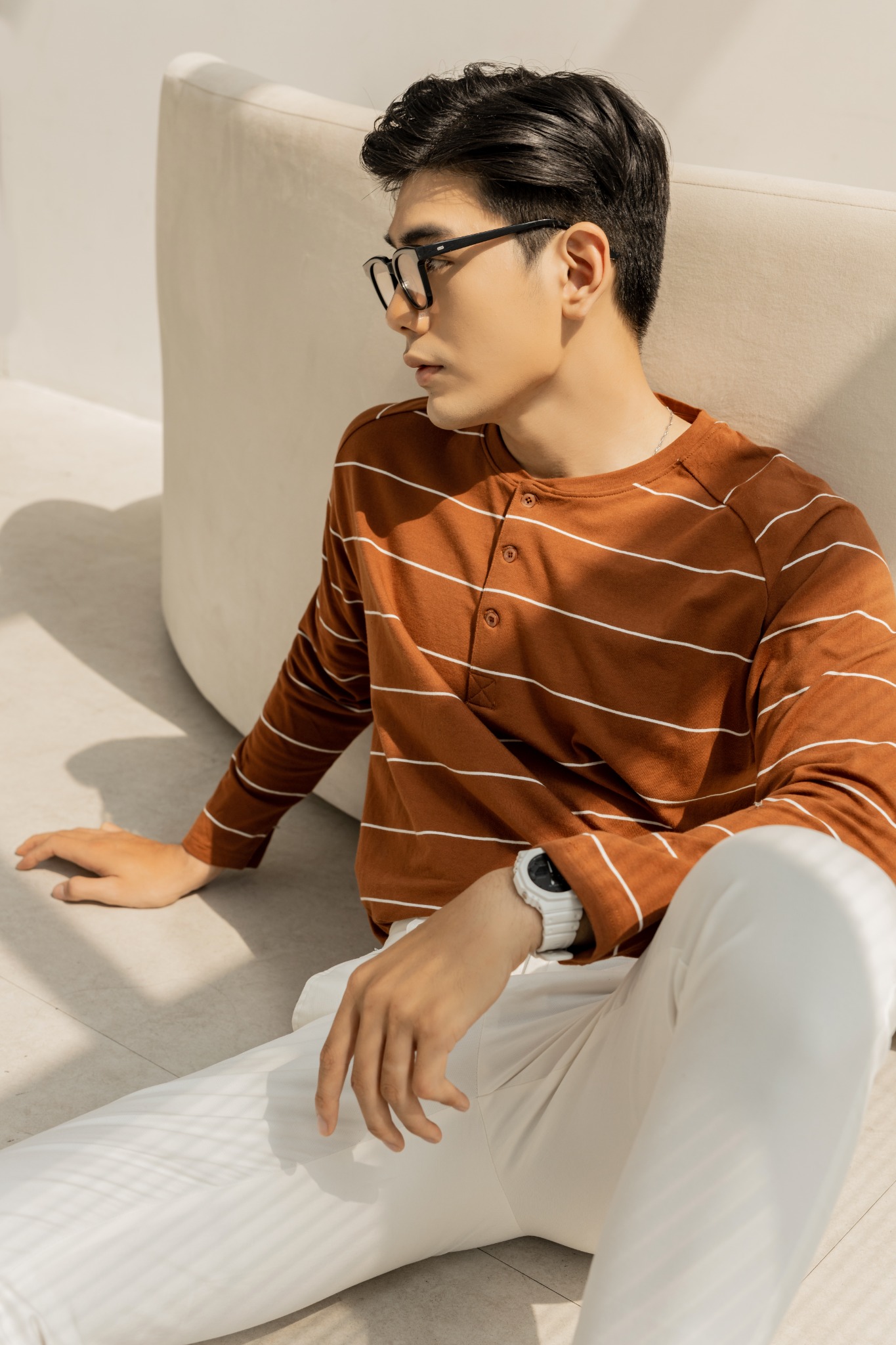 AG76 FACTORY REGULAR FIT LONG-SLEEVED STRIPED SHIRT - BROWN