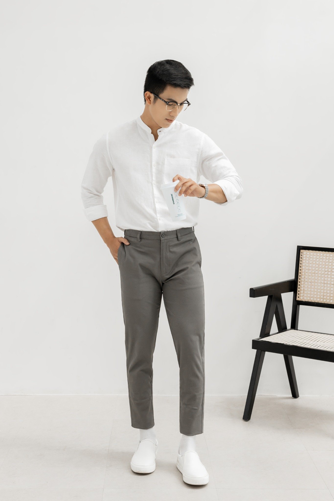 AG105 PREIUM SLIMFIT KHAKI TROUSERS - SMOKE GREY