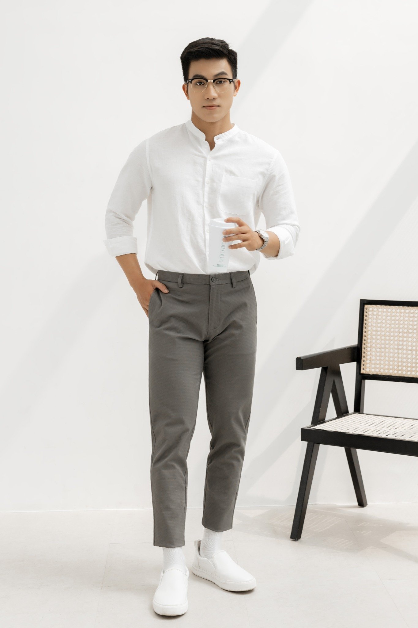 AG105 PREIUM SLIMFIT KHAKI TROUSERS - SMOKE GREY