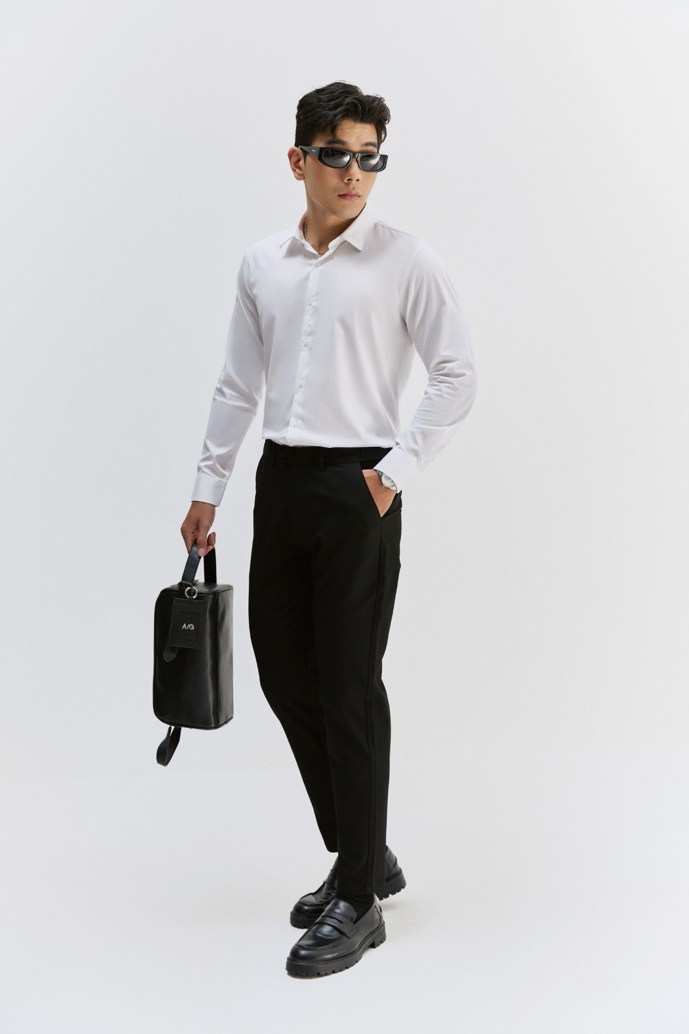 AG508 PREMIUM SLIMFIT ELASTIC WAIST TROUSERS - BLACK
