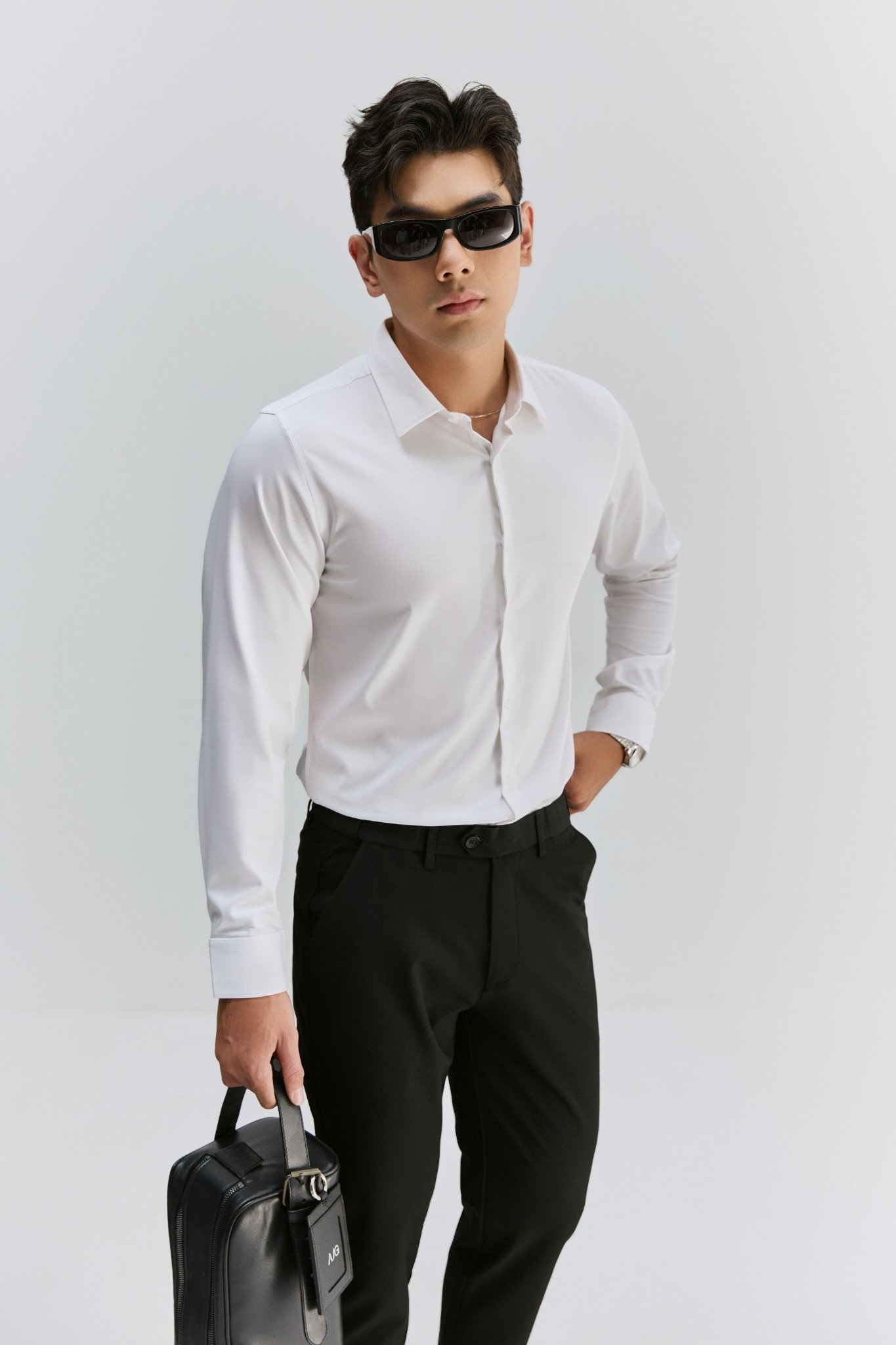 AG508 PREMIUM SLIMFIT ELASTIC WAIST TROUSERS - BLACK