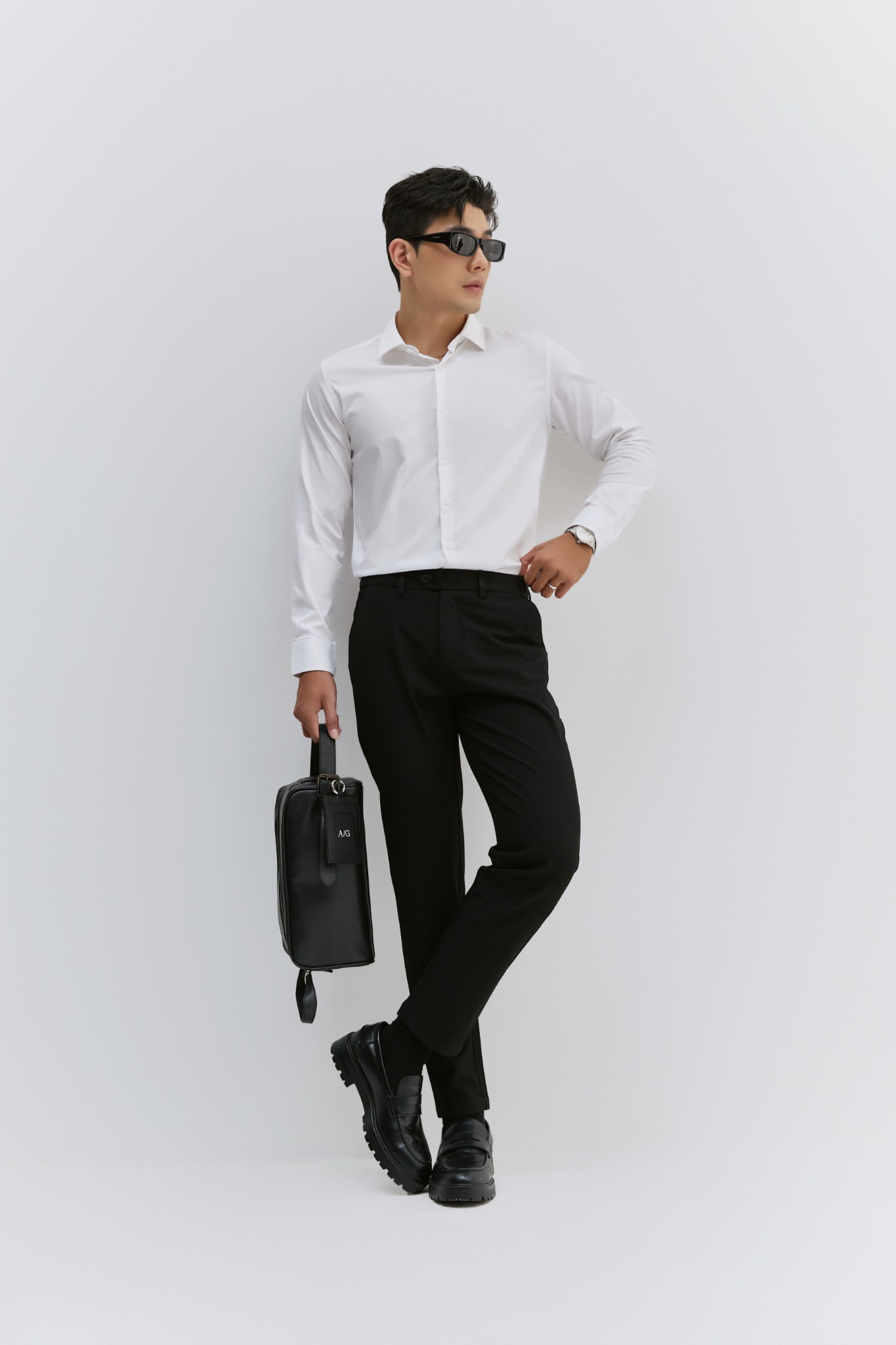 AG508 PREMIUM SLIMFIT ELASTIC WAIST TROUSERS - BLACK