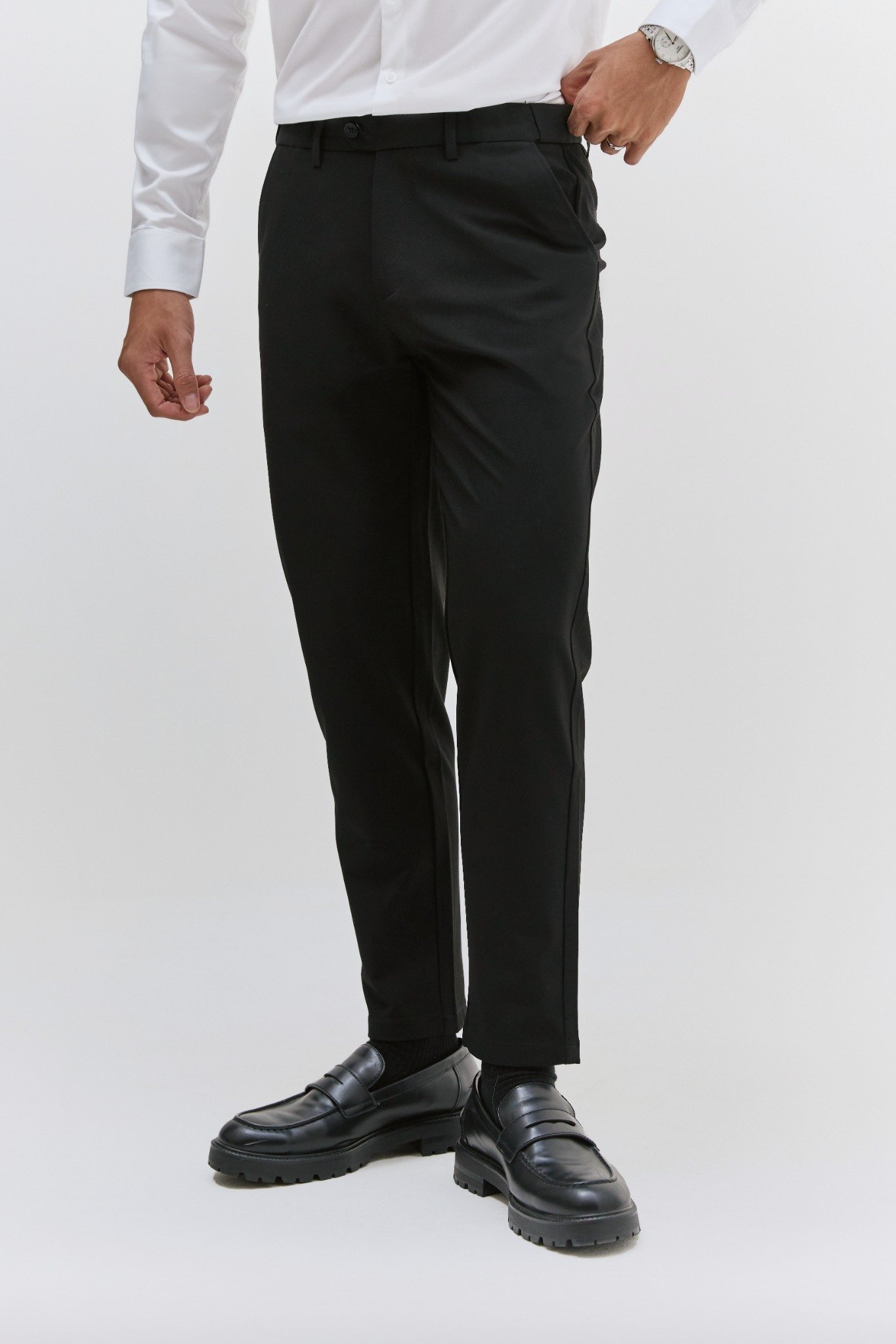 AG508 PREMIUM SLIMFIT ELASTIC WAIST TROUSERS - BLACK