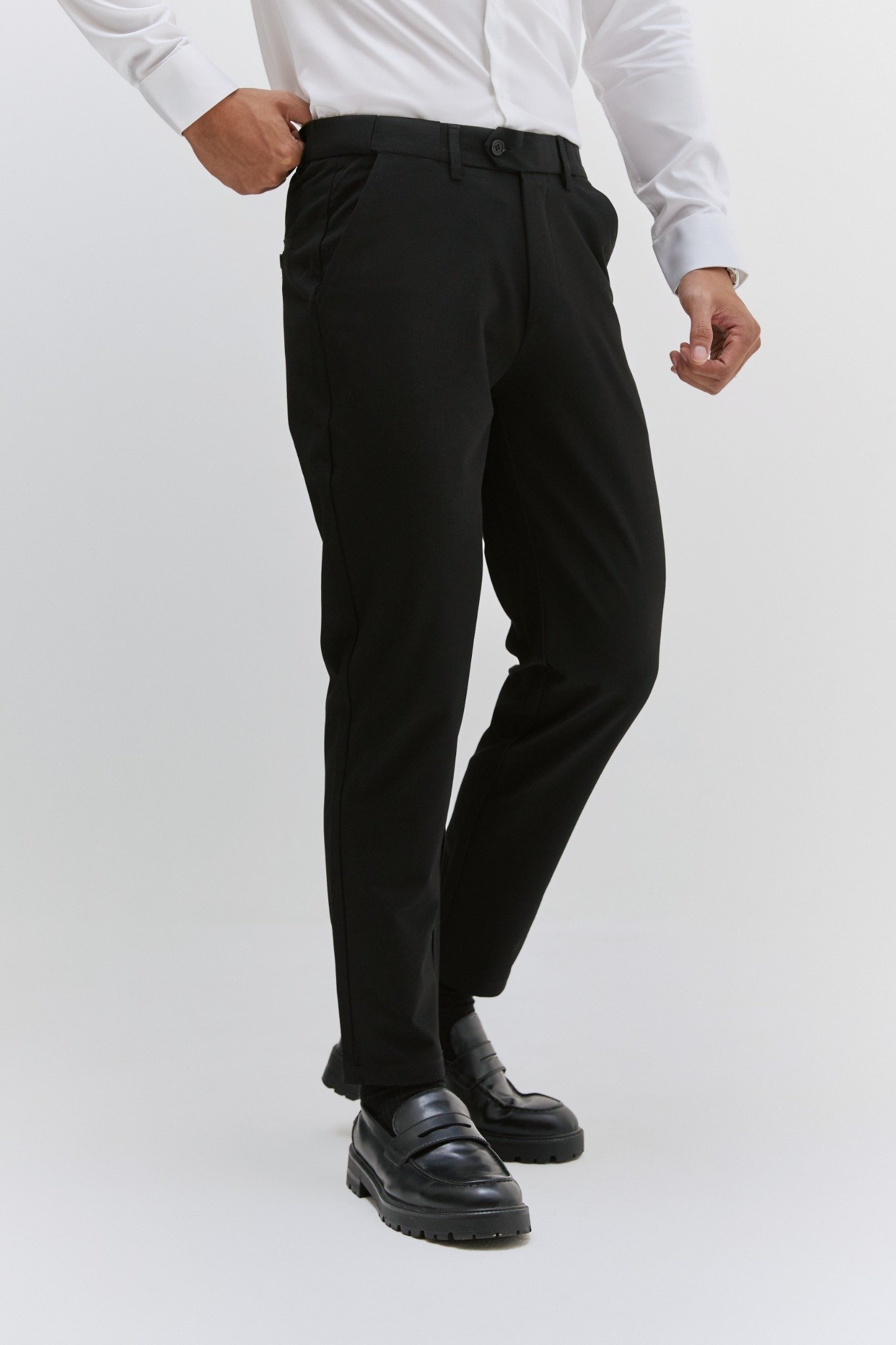 AG508 PREMIUM SLIMFIT ELASTIC WAIST TROUSERS - BLACK